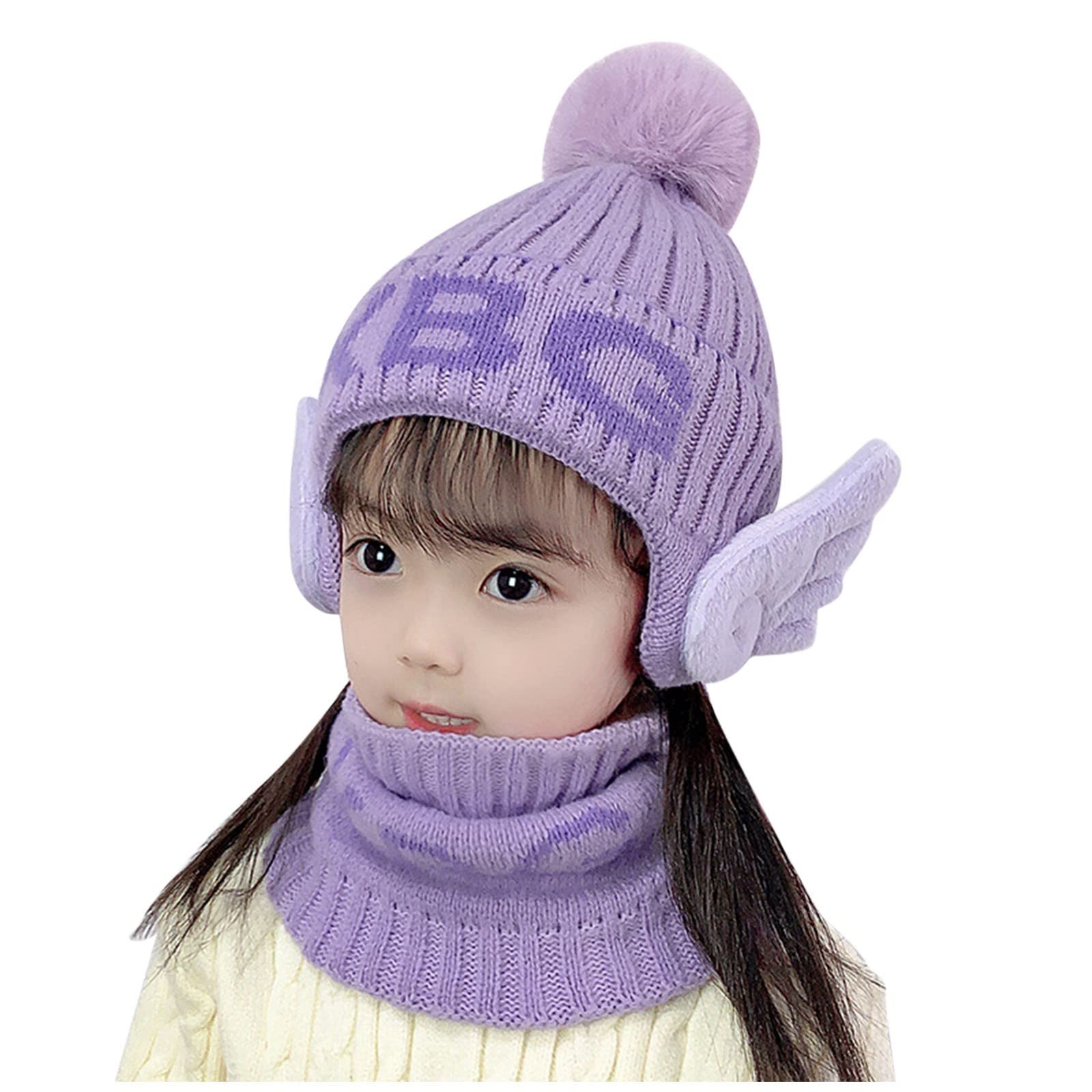 Warm Knitted Fleece Winter Hat for Kids - Soft Coif Hood Scarf Combo - Perfect for Snow Play, Skiing & Outdoor Winter Activities