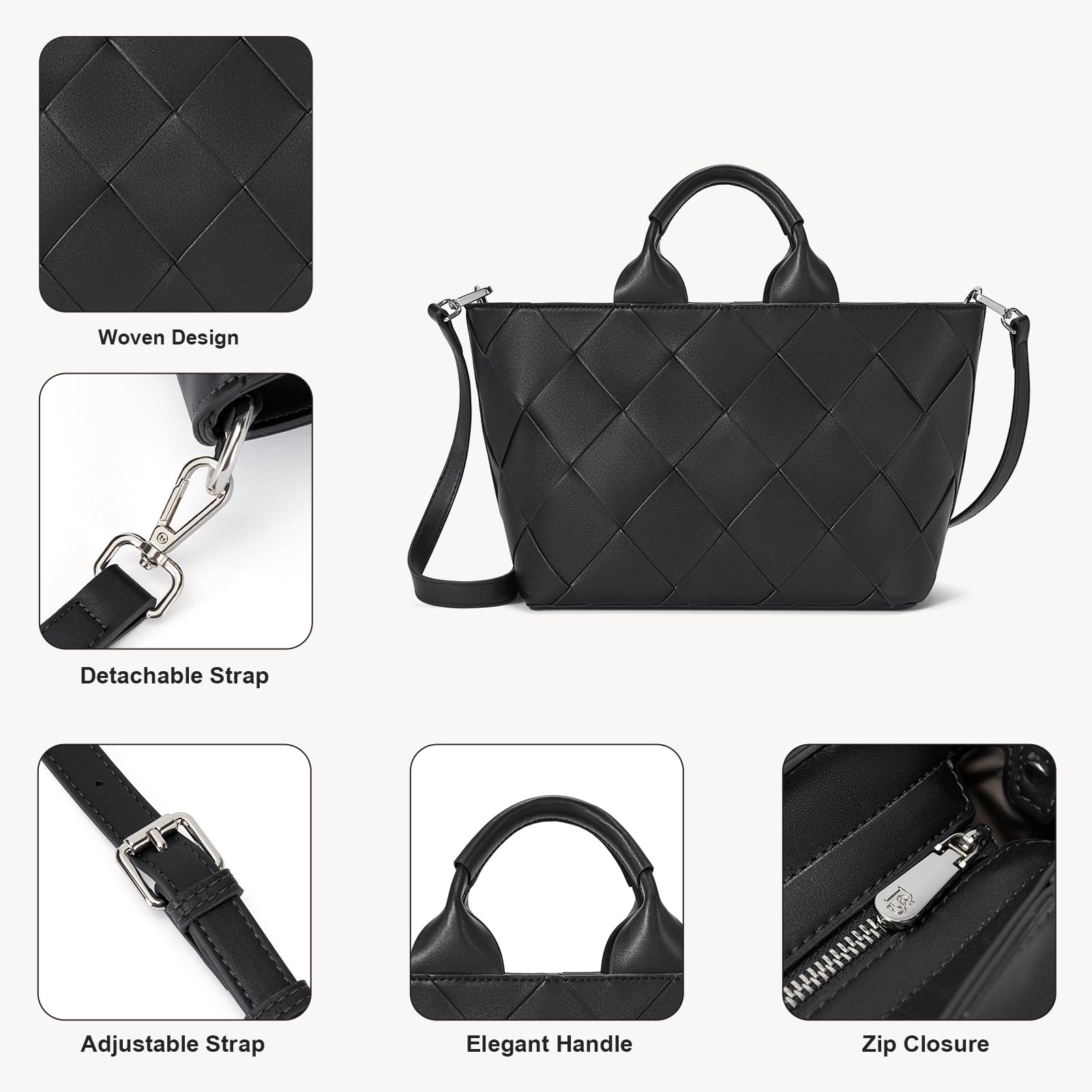 BOSTANTEN Women's Woven Tote Bag - Stylish Top Handle Purse with Zipper Closure, Convertible Shoulder & Crossbody Handbag for Work, Travel & Shopping
