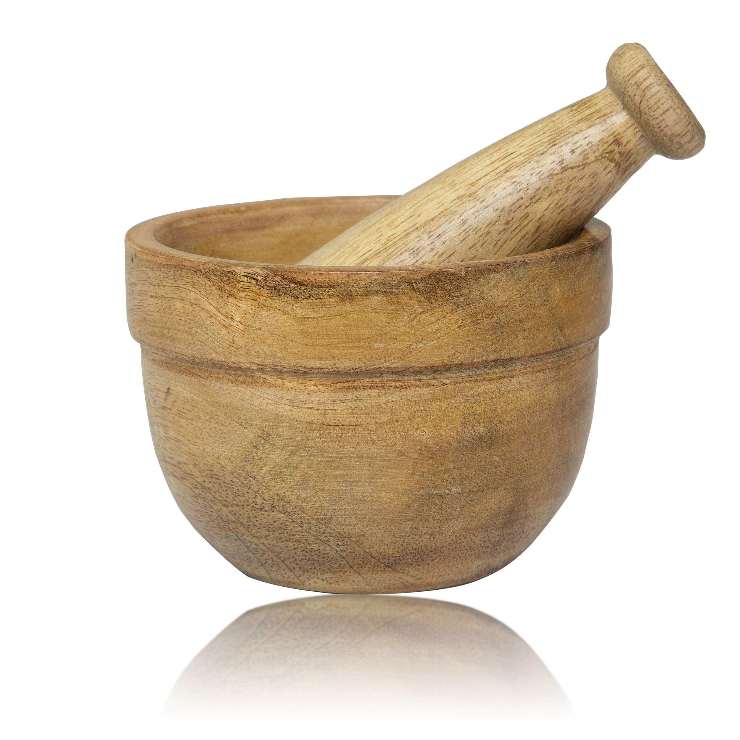 Handmade Indian Wooden Mortar and Pestle Set - Natural Rustic Style Herb & Spice Grinder, Masala Mixer, Manual Kharal for Crushing Seasonings & Pills - Perfect Kitchen Utensil & Housewarming Gift for Ayurvedic Cooking, Herbal Remedies & Spice Preparation
