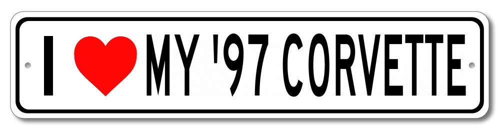 1997 Chevy Corvette 'I Love My Car' Aluminum Sign - 4x18 Inch Vintage Garage Wall Decor for Man Cave & Automotive Enthusiasts - Perfect for Car Shows, Home Garage, and Auto Shop Display