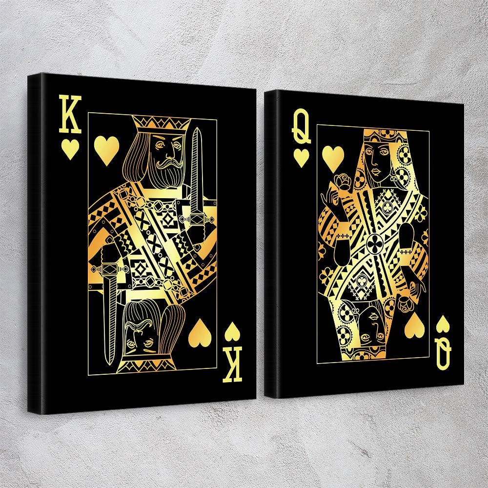 Imperial Set - King & Queen of Hearts Playing Cards Gold, Classic, Platinum Canvas Print Art - Premium Home Décor Wall Art - Ready to Hang - Made in USA (30x45 Inches) - Perfect for Game Rooms, Living Rooms, and Gift Ideas