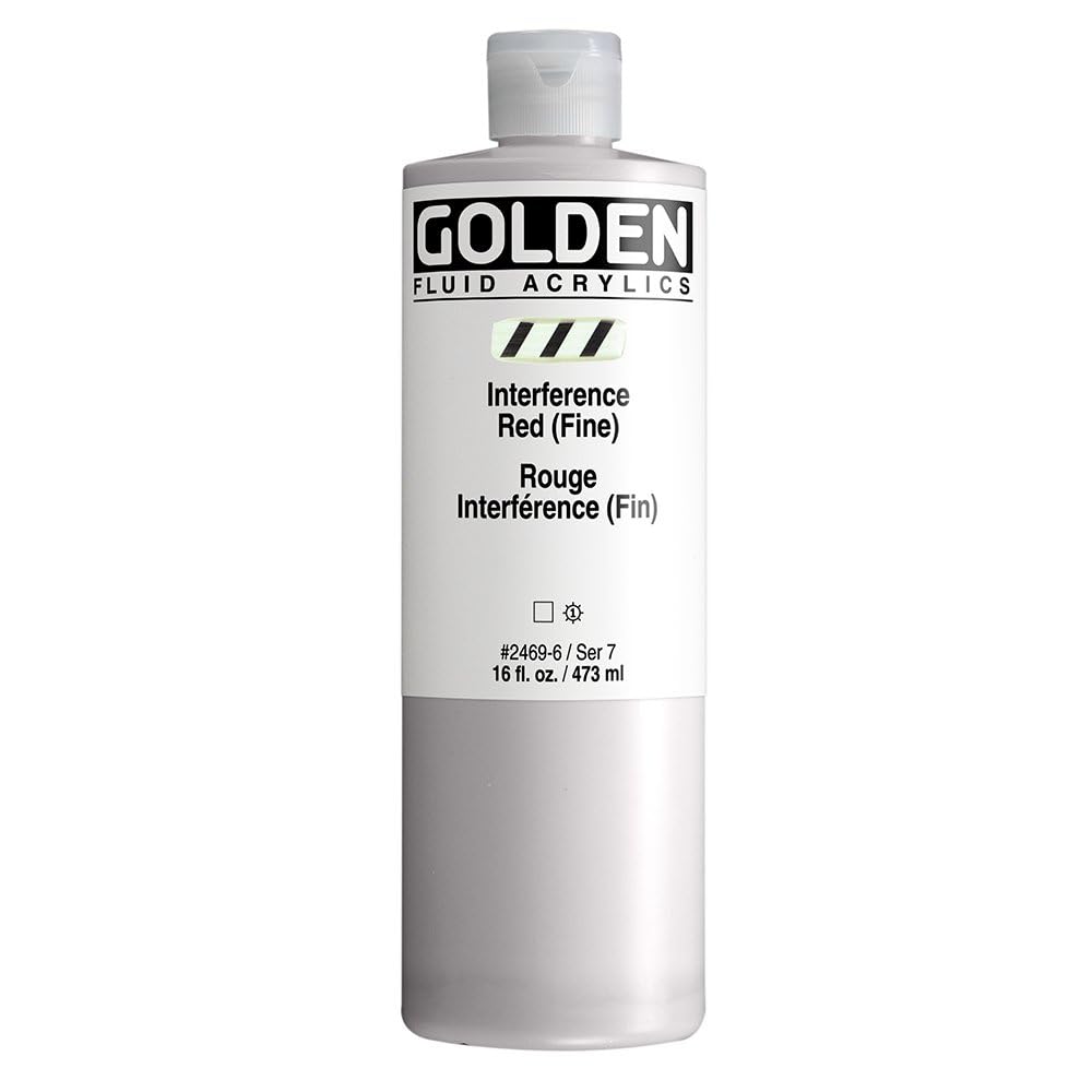 Golden Fluid Interference Acrylic Paint - Interference Red Fine Art Paint - 16 oz Bottle for Canvas Painting, DIY Crafts & Mixed Media Art Projects
