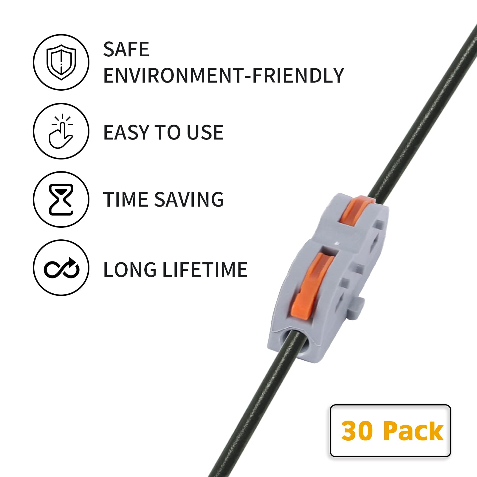 Lever Wire Connectors - 30 Pack, Compact Assemblable 1 Conductor for AWG 28-12 - Ideal for Home Electrical Wiring, DIY Projects, and Professional Installations