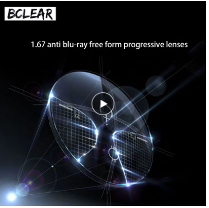 BCLEAR 1.67 High Index Aspheric Anti-Blue Light Progressive Lenses - Clear Vision for Digital Screens & Reading Glasses