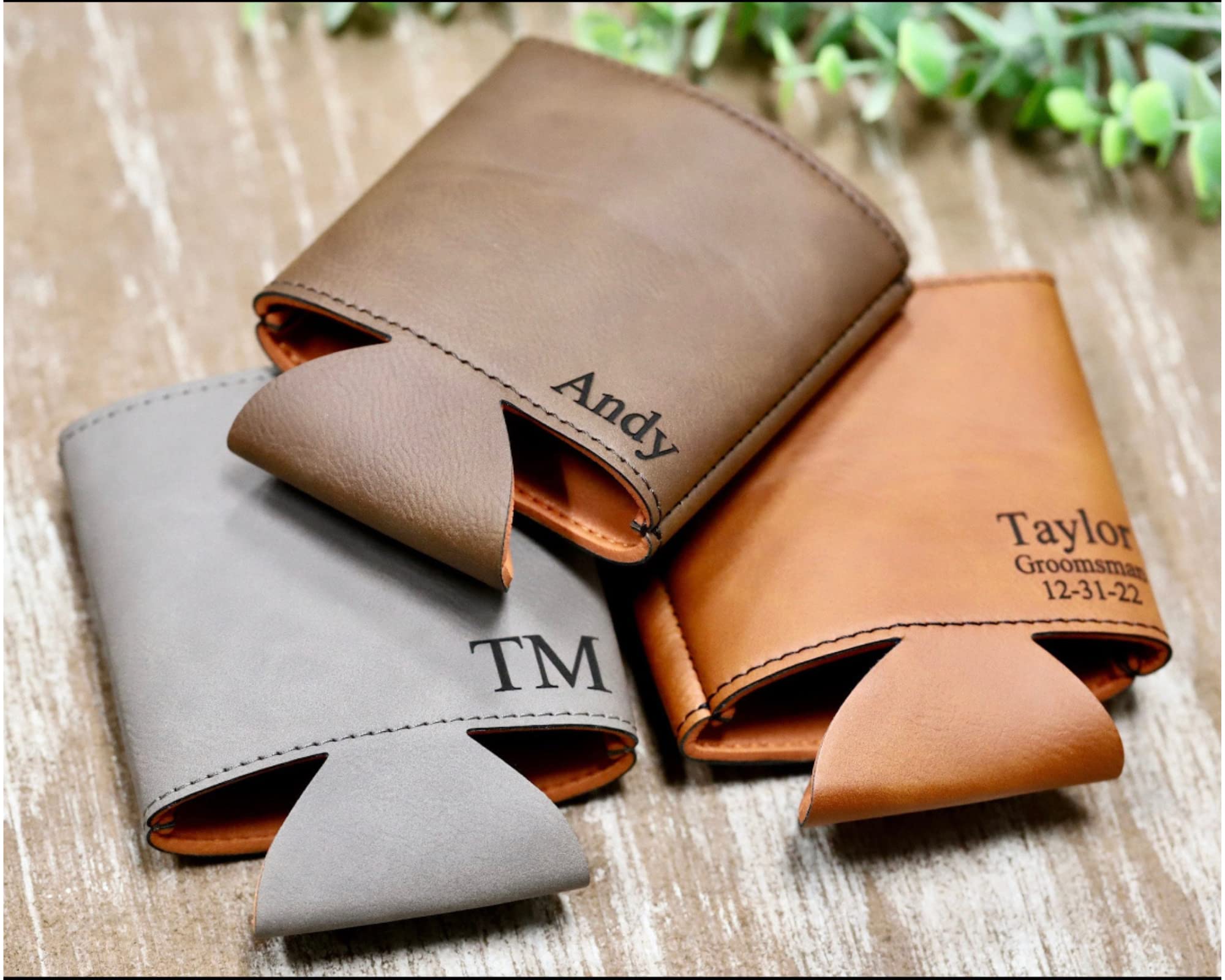 Personalized Engraved Groomsmen Can Cooler Holder - Custom Beer Can Insulator for Groomsmen Gifts, Bachelor Party, Wedding Proposal & Man Cave Accessories (Raw Hide) - Perfect for Outdoor BBQs, Tailgating & Camping