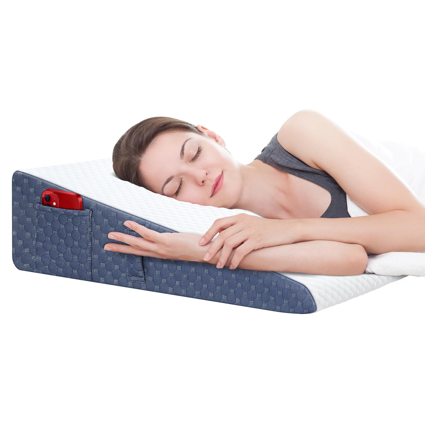 2024 7.5'' Wedge Pillow for Sleep Apnea & Acid Reflux Relief - Cooling Memory Foam Bed Wedge with Washable Cover for GERD, Heartburn & Neck Pain - Perfect for Back Sleepers & Post-Surgery Recovery