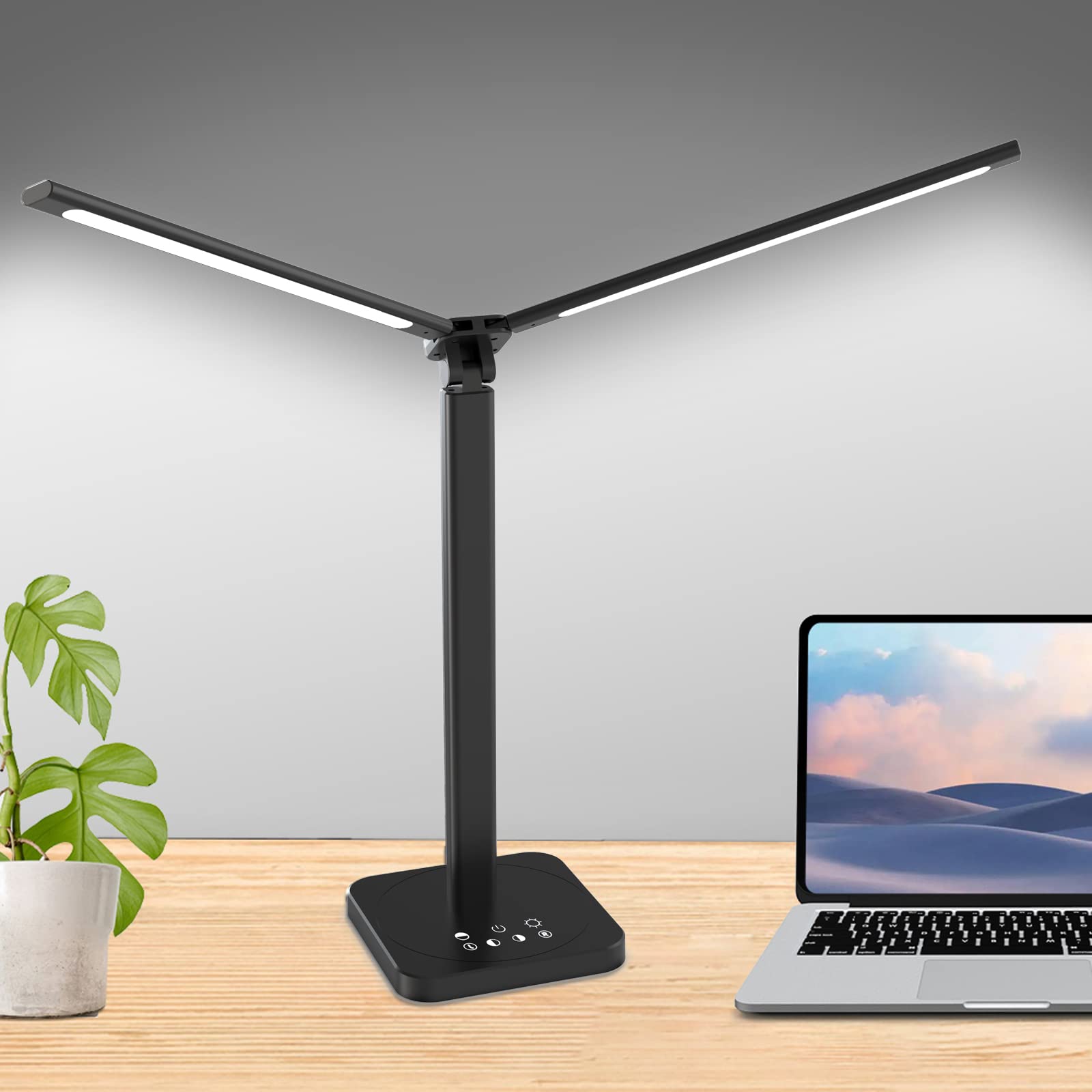 Mostorlit Dual Head LED Desk Lamp with Adjustable Swing Arms - USB Powered Eye-Caring Reading Light with 5 Brightness Levels & 5 Color Temperatures - Perfect for Home Office, Study, Bedroom & Dorm Room (Black) | Ideal for Night Reading, Remote Work & Crafting