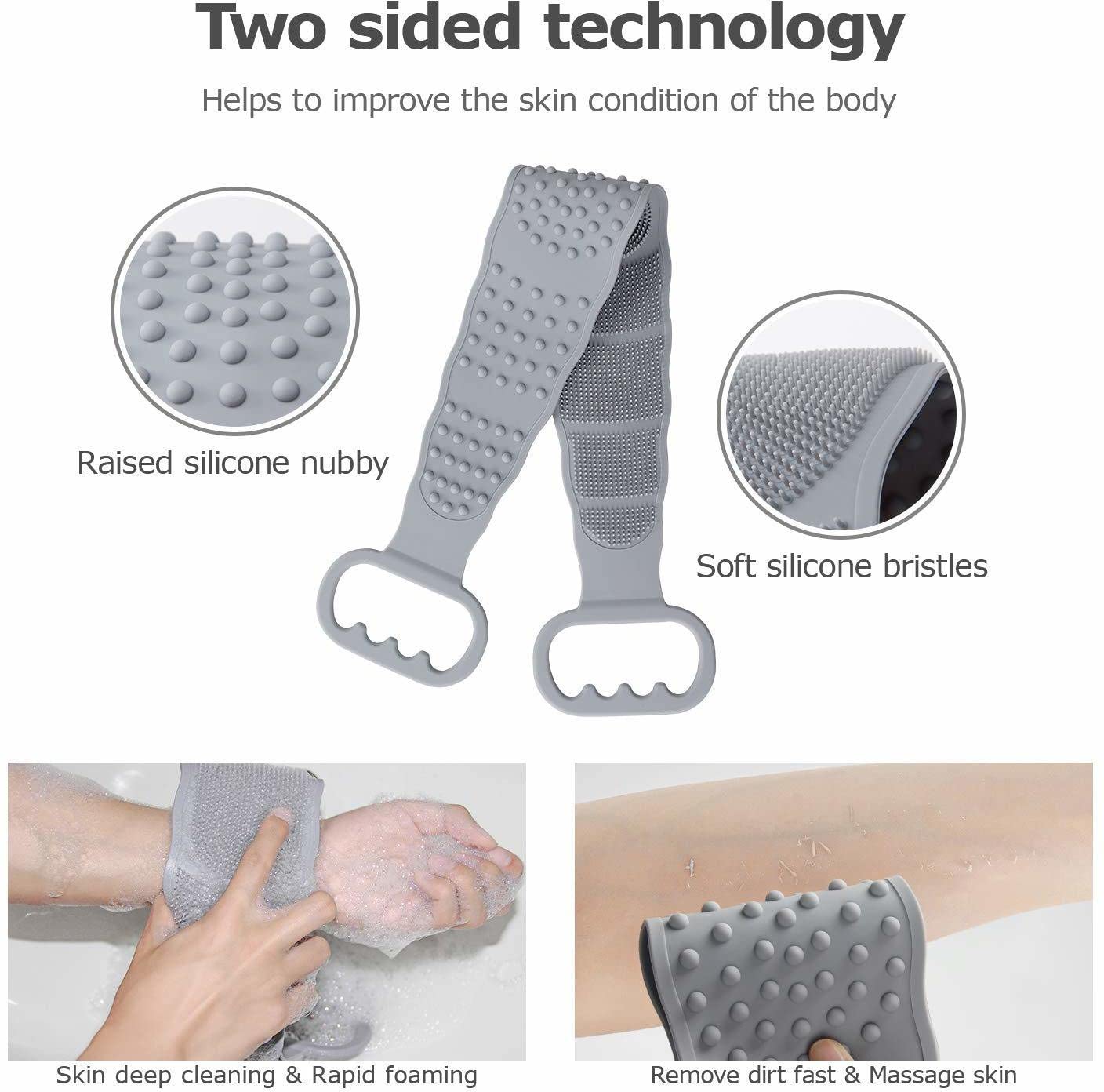 Extra Long Silicone Back Scrubber Belt - Double Sided Bath & Body Cleaning Strap for Gentle Exfoliation & Massage - Perfect for Shower, Bath, Spa & Relaxation at Home