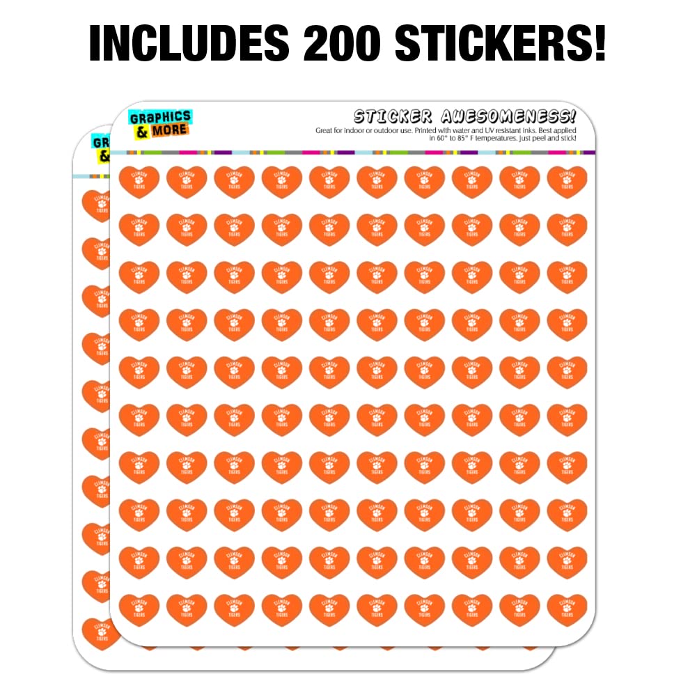 Clemson University Tigers Logo Heart Shaped Planner Stickers - Perfect for Scrapbooking, Bullet Journals, DIY Crafts & School Supplies - Great for Students, Fans & Craft Lovers