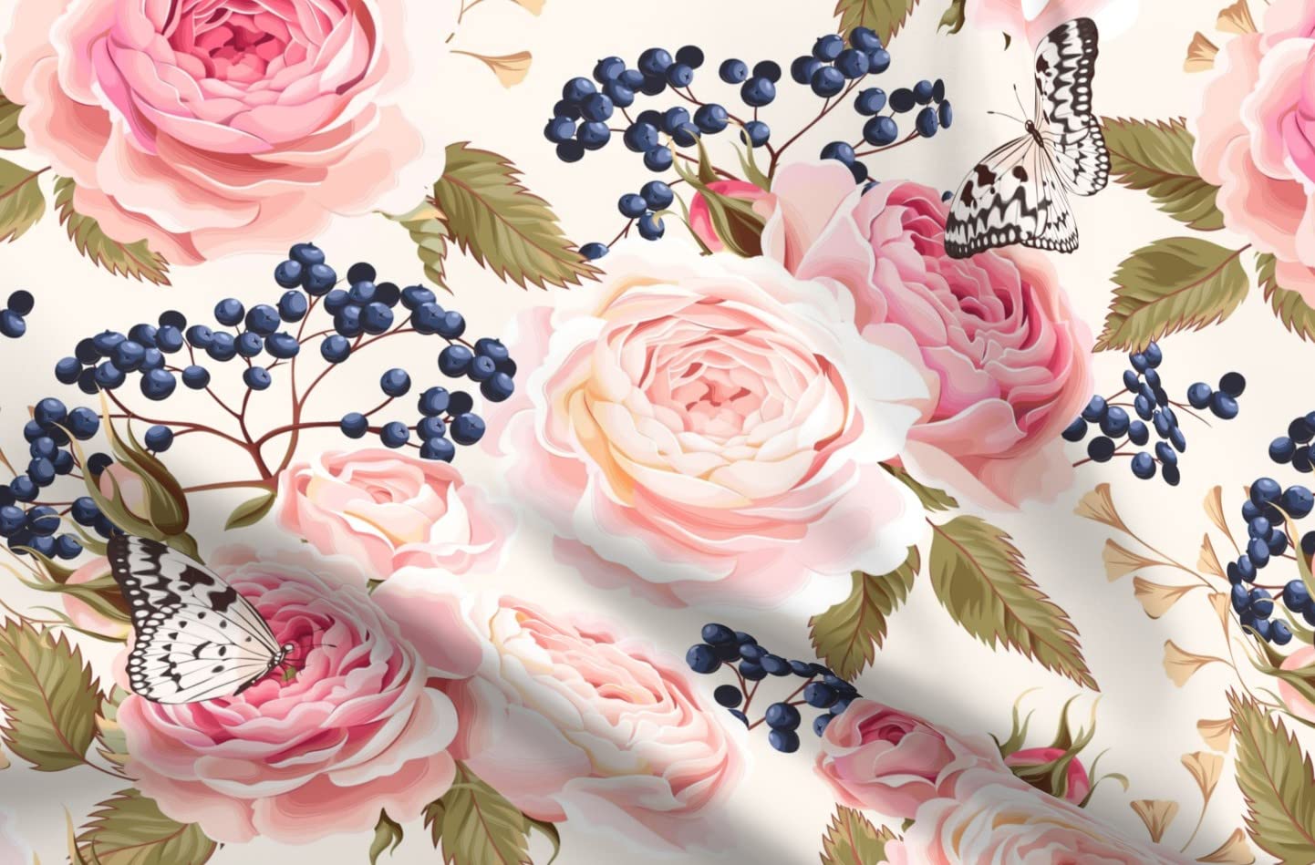 Spring Garden Victorian Botanical Large Scale Chintz Flower Meadow Printed Satin Fabric - Fat Quarter for Sewing, Lining, Apparel, Fashion, Blankets & Home Decor | Perfect for DIY Dresses, Quilts, and Upholstery Projects