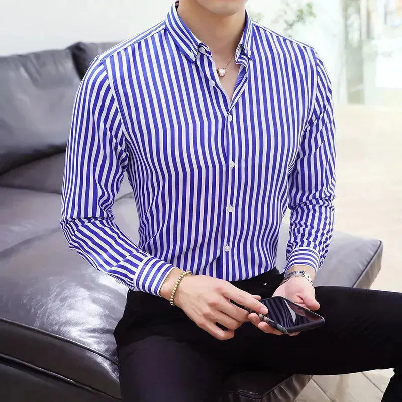 Premium Men's Striped Dress Shirt for Business & Formal Occasions - Office Wear, Weddings & Special Events