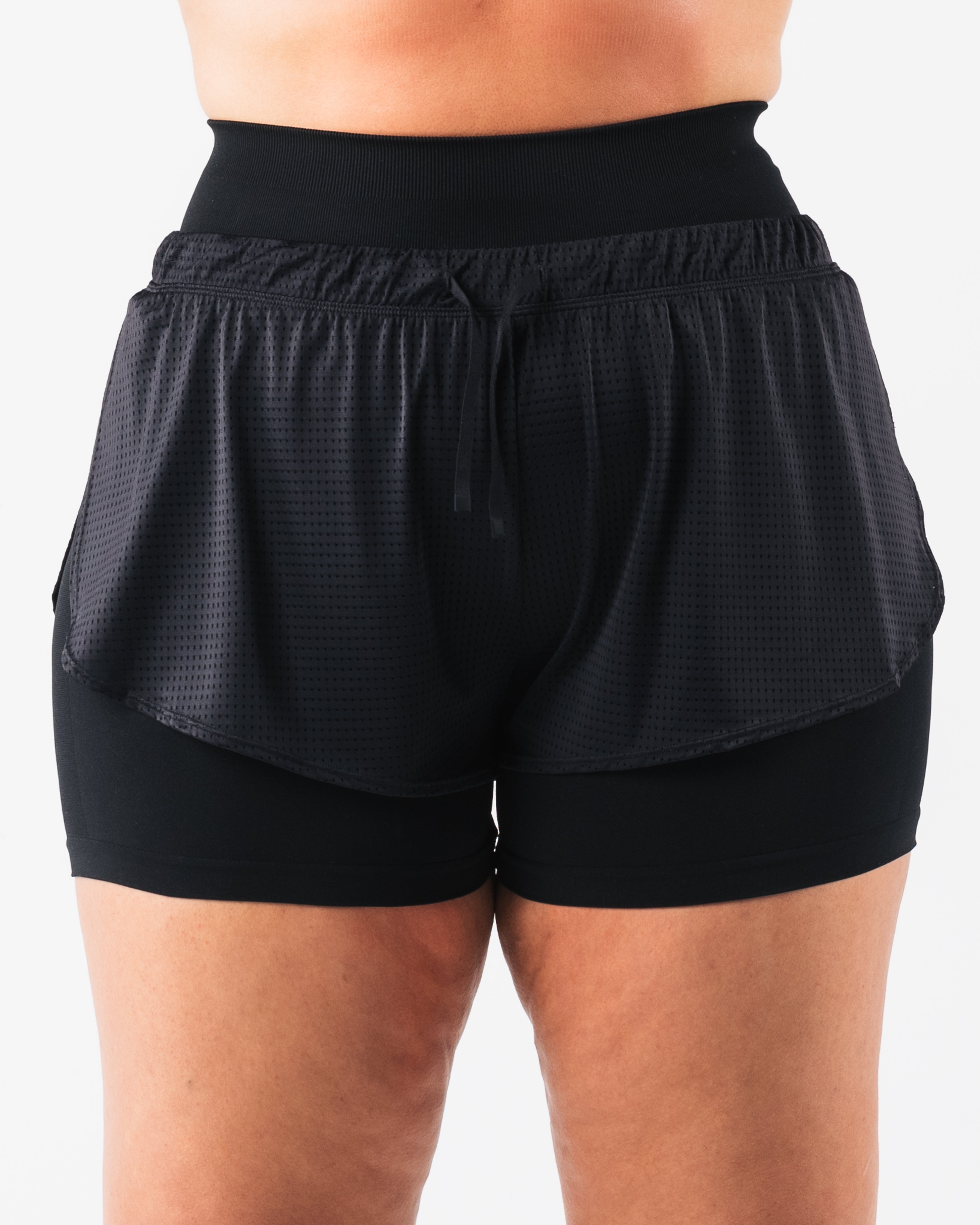 Margo Mesh Shorts for Women - Black Athletic Running Shorts for Gym, Yoga & Outdoor Sports