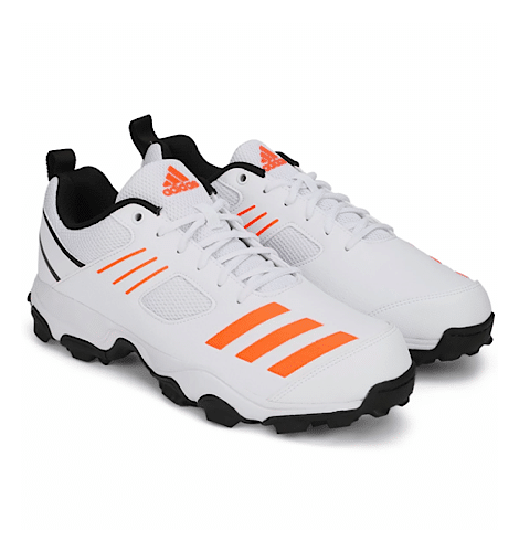 Adidas Crihase White & Orange Cricket Shoes for Men - Lightweight & Durable Sports Footwear for Cricket Matches & Training