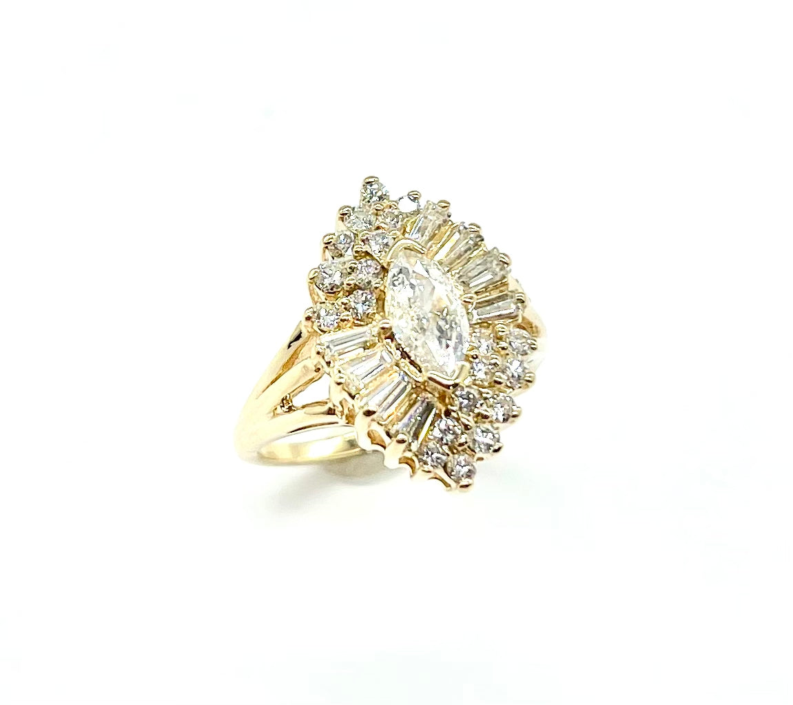 Marquis Diamond Halo Engagement Ring - 14K White Gold Vintage Wedding Band for Women - Perfect for Proposals, Anniversaries & Special Occasions