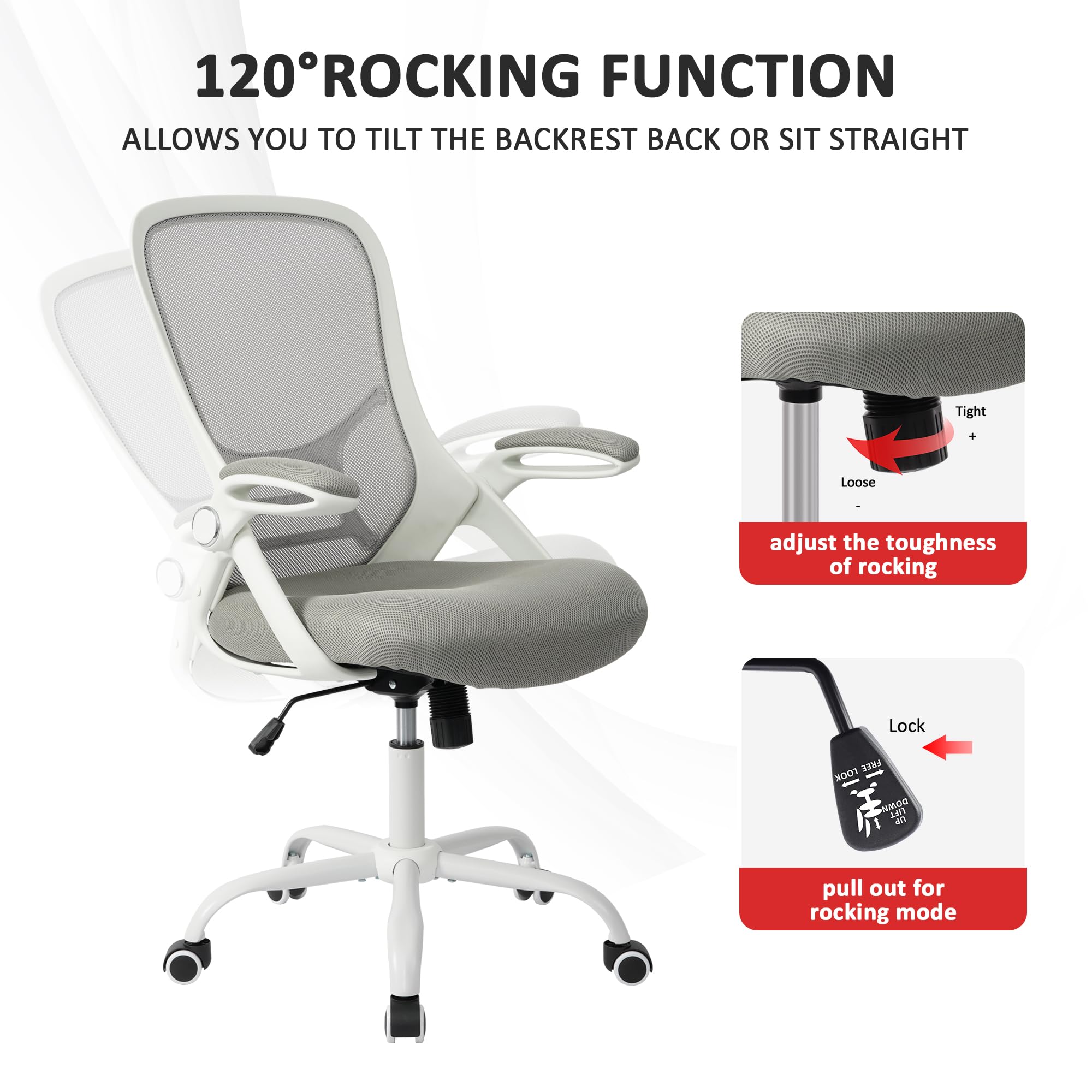 HYLONE Ergonomic White Office Chair - Breathable Mesh Back, Adjustable Height, Lumbar Support for All-Day Comfort - Perfect for Home Office, Gaming, and Workspace Use