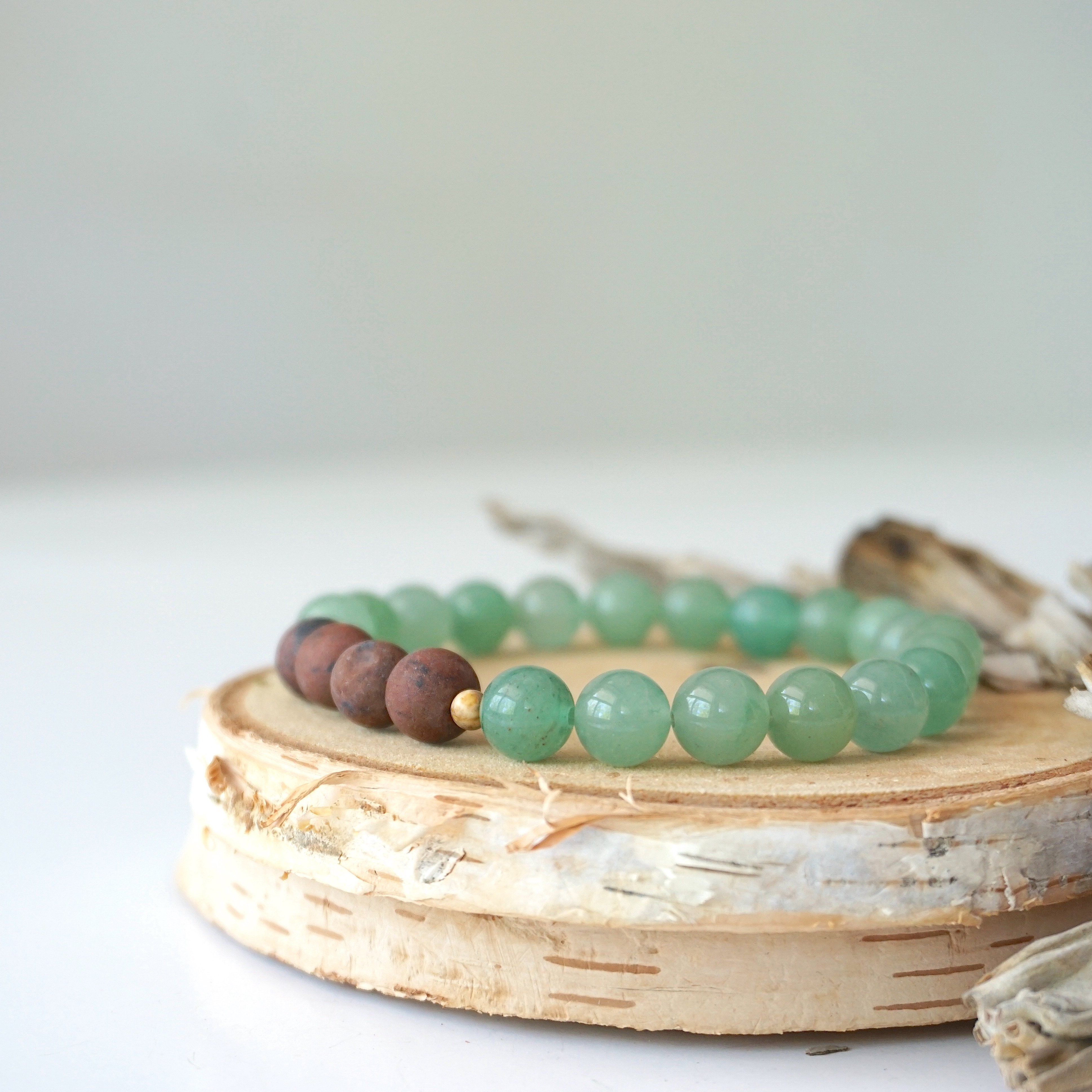 Green Aventurine Healing Crystal Mala Bracelet with Mahogany Obsidian & Agate Beads - Natural Stone Meditation Jewelry for Stress Relief, Chakra Balancing & Spiritual Protection