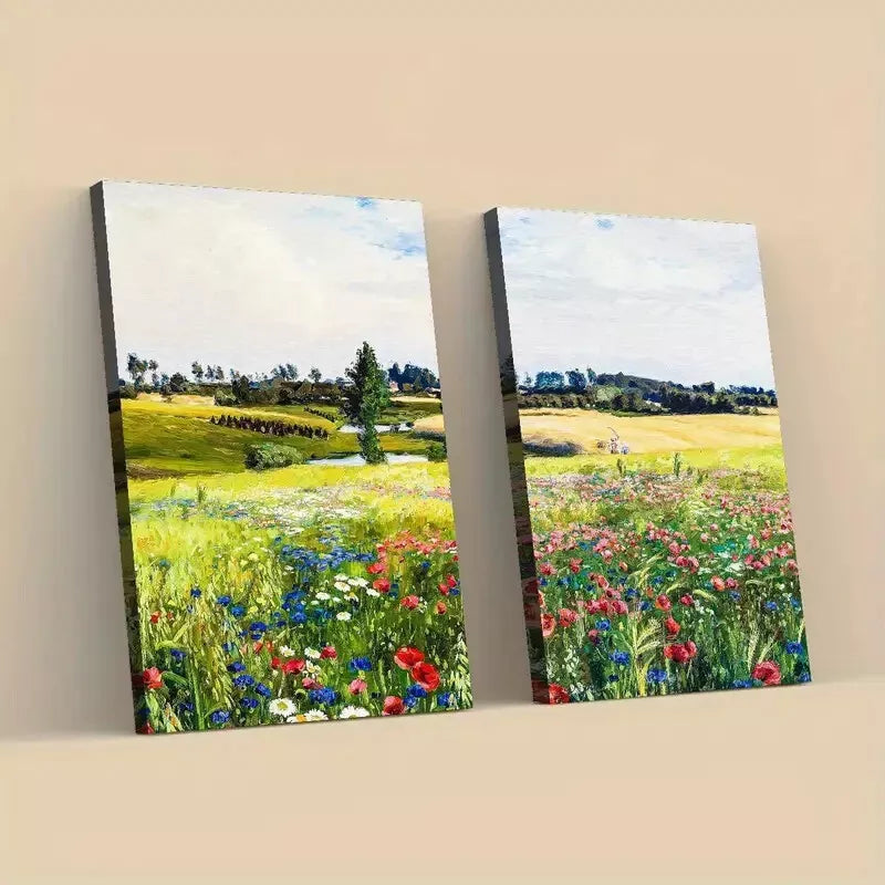 2-Piece Vibrant Floral Landscape Meadow Framed Wall Art - 50x75cm High Quality Canvas Print | 100% Australian Made | Ready to Hang | Perfect for Living Room, Bedroom & Office Decor