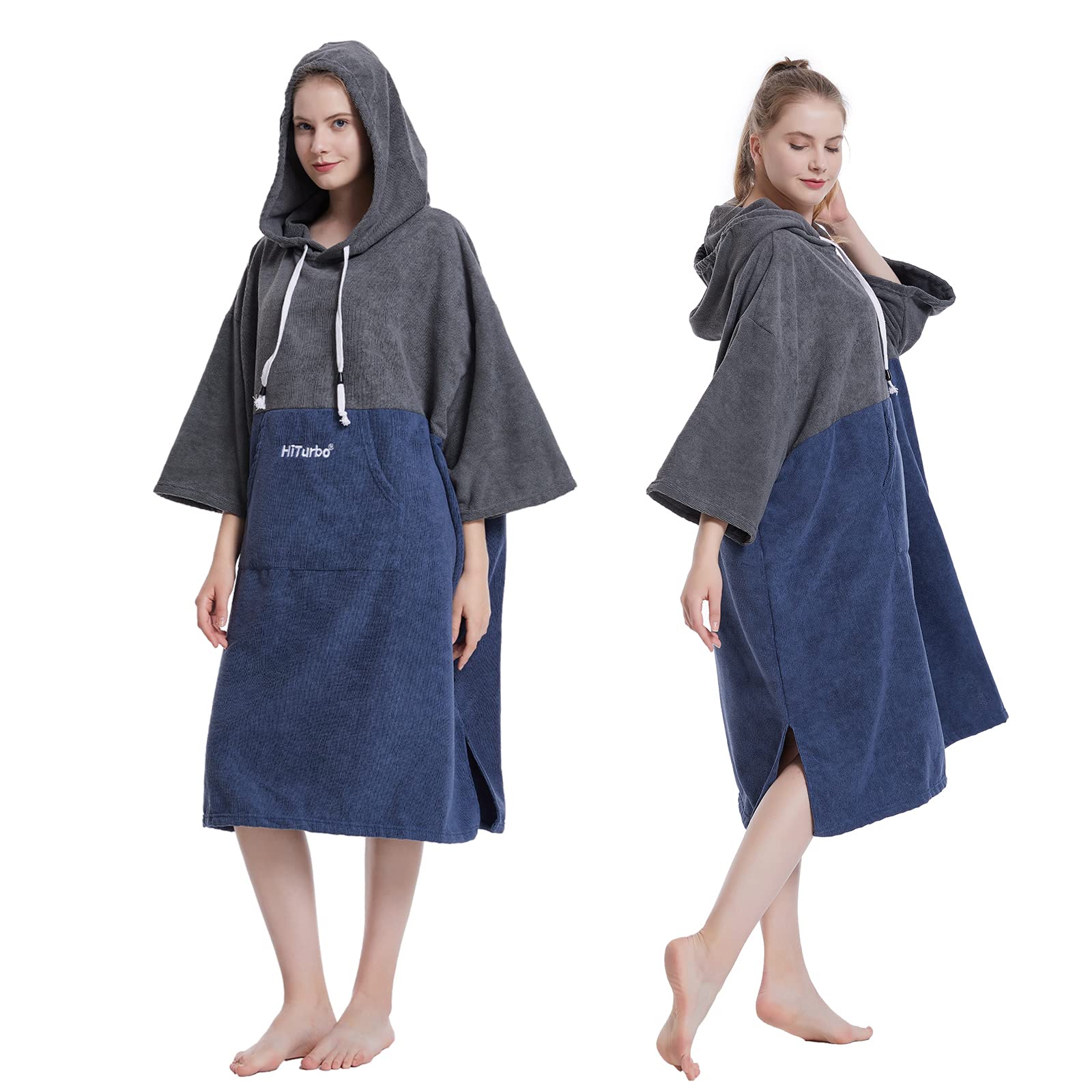 Hiturbo Quick Dry Changing Robe - Absorbent Microfiber Surf Poncho with Hood & 3/4 Sleeves for Beach, Swimming, Surfing & Bathing - Perfect for Post-Water Activities & Outdoor Adventures