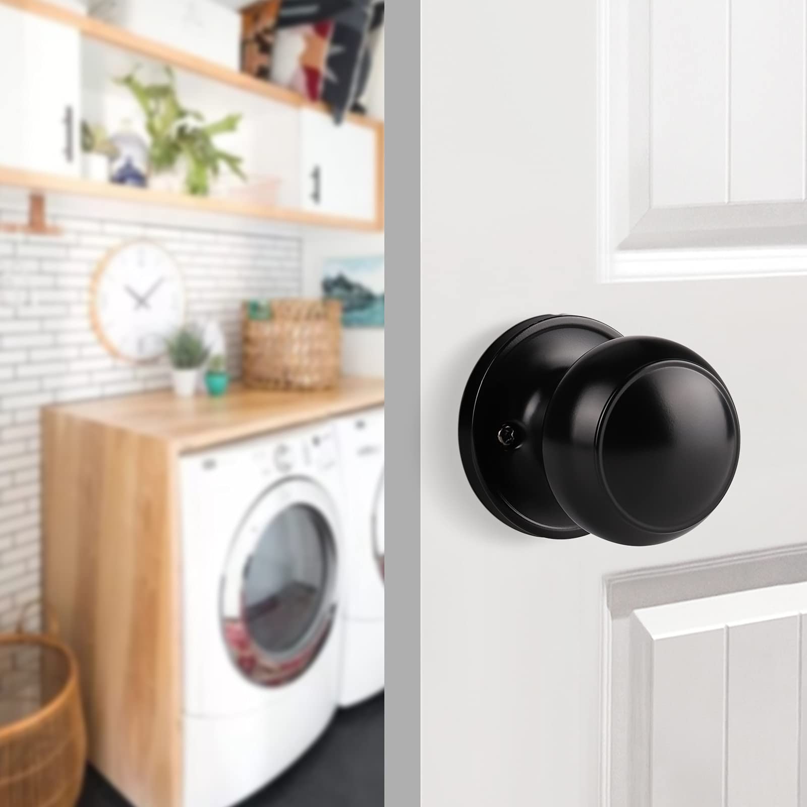 Gobrico Flat Ball Half Dummy Door Knob - One-Side Keyless Door Handle for Closet & Pantry - Matte Black - Perfect for Interior Doors, Cabinets, and Storage Rooms