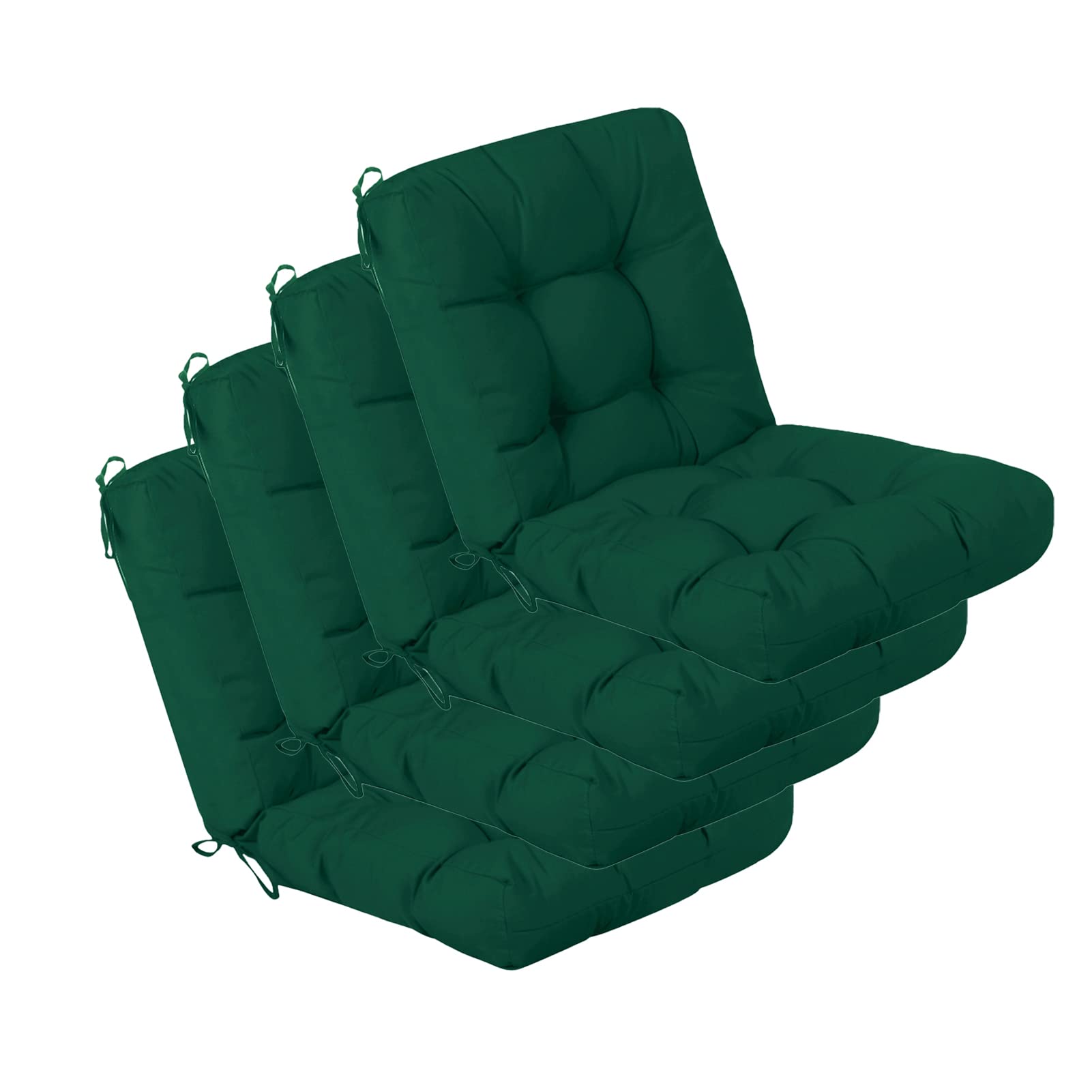 QILLOWAY 4-Pack Outdoor Chair Cushions - Tufted Seat & Back Pillow Set for Patio Furniture, Waterproof Spring Summer Replacement Cushions (Mallard Green) - Perfect for Garden, Deck, Poolside & Outdoor Lounging