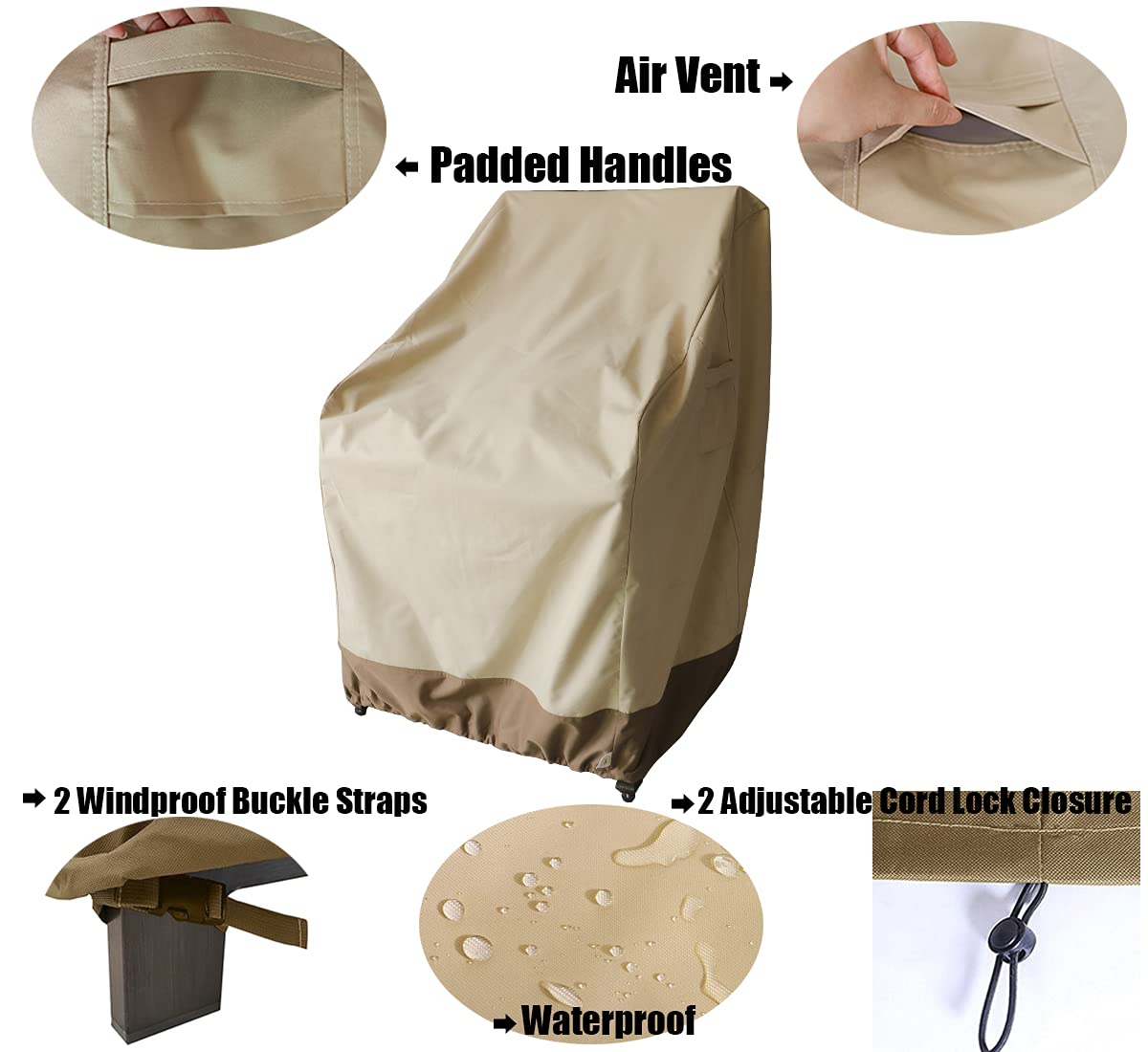 Heavy Duty Waterproof Outdoor Chair Covers 2 Pack - Fade Resistant High Back Swivel Patio Dining Chair Covers (26W x 28D x 37.5H Inch, Beige & Brown) - Perfect for Garden, Deck, Poolside & Restaurant Use