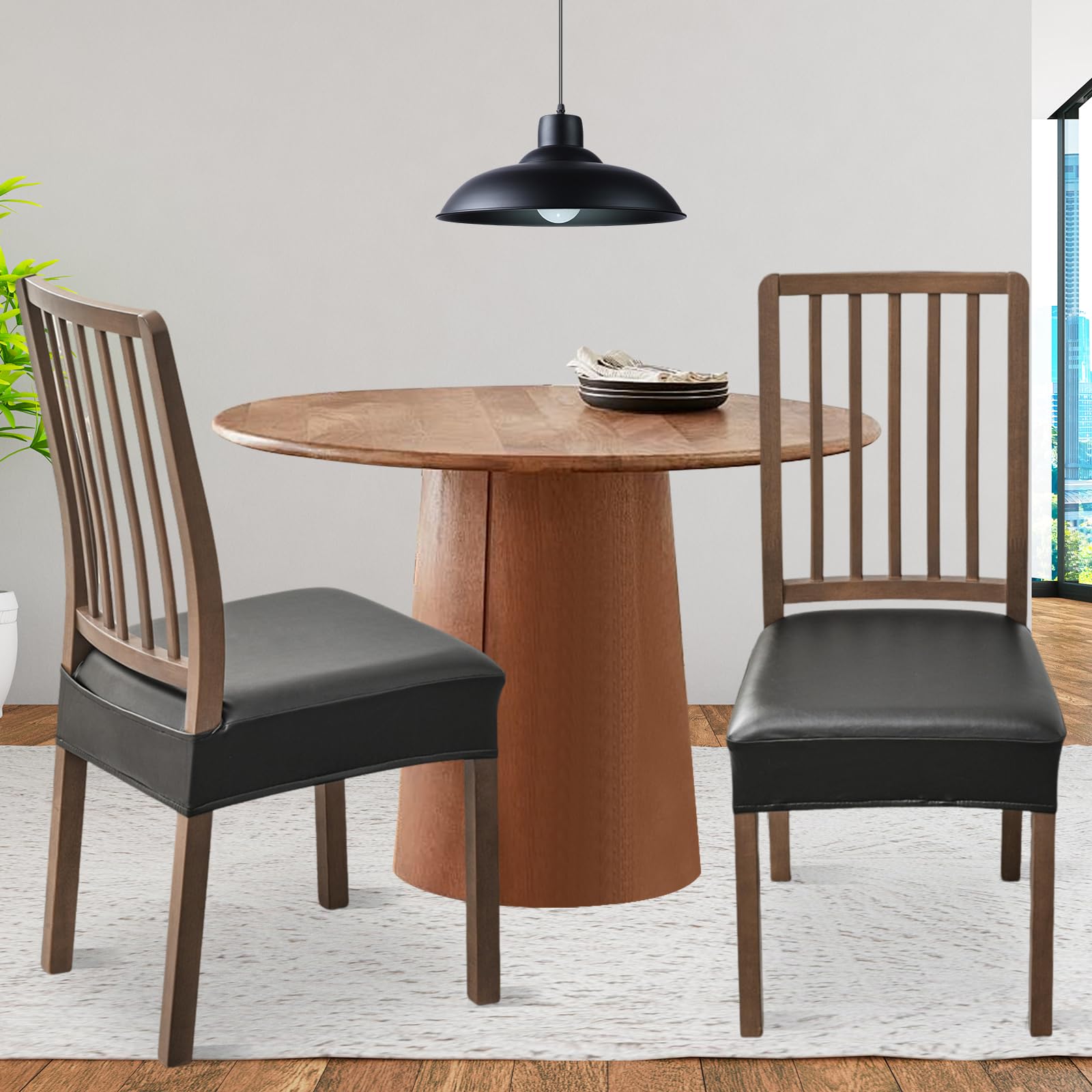 Waterproof PU Leather Dining Chair Covers Set of 4 - Washable & Stretch Fit for Kitchen & Dining Room