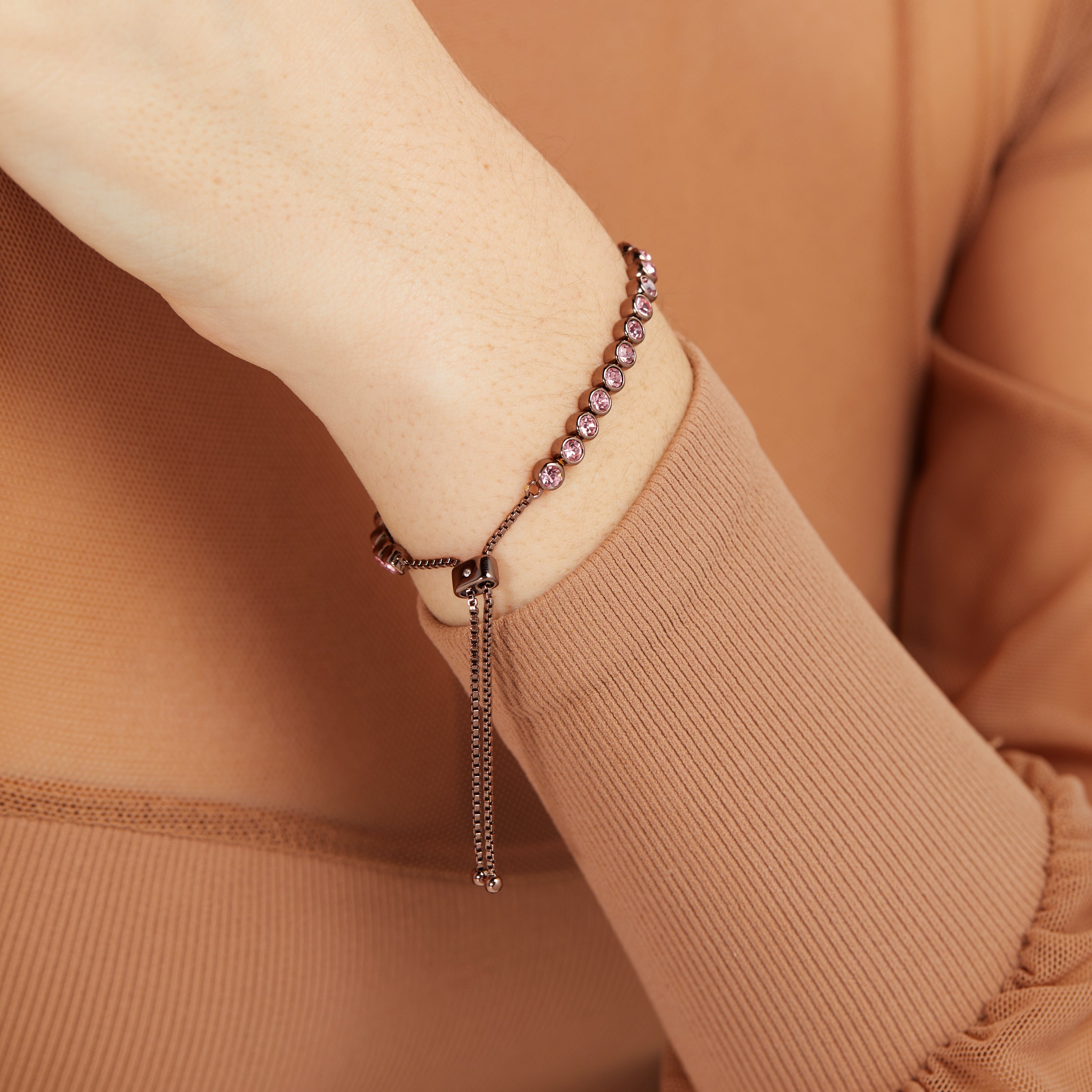 Elegant Bolo Tennis Bracelet in Light Rose Gold - Perfect for Weddings, Parties & Everyday Wear