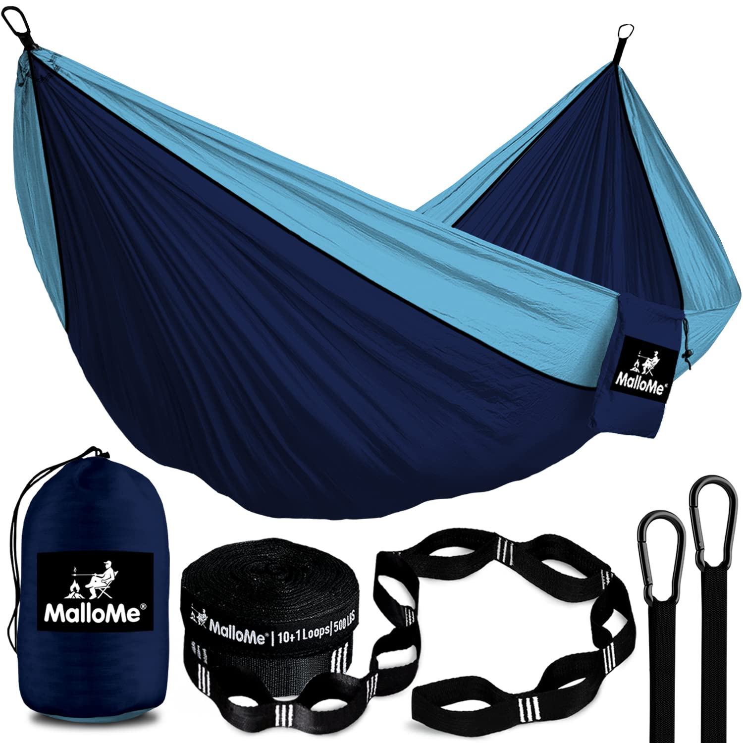 MalloMe Portable Camping Hammock for Adults & Kids - Heavy Duty 2 Person Outdoor Hammock with Tree Straps - Perfect for Backpacking, Beach, Travel & Backyard Relaxation