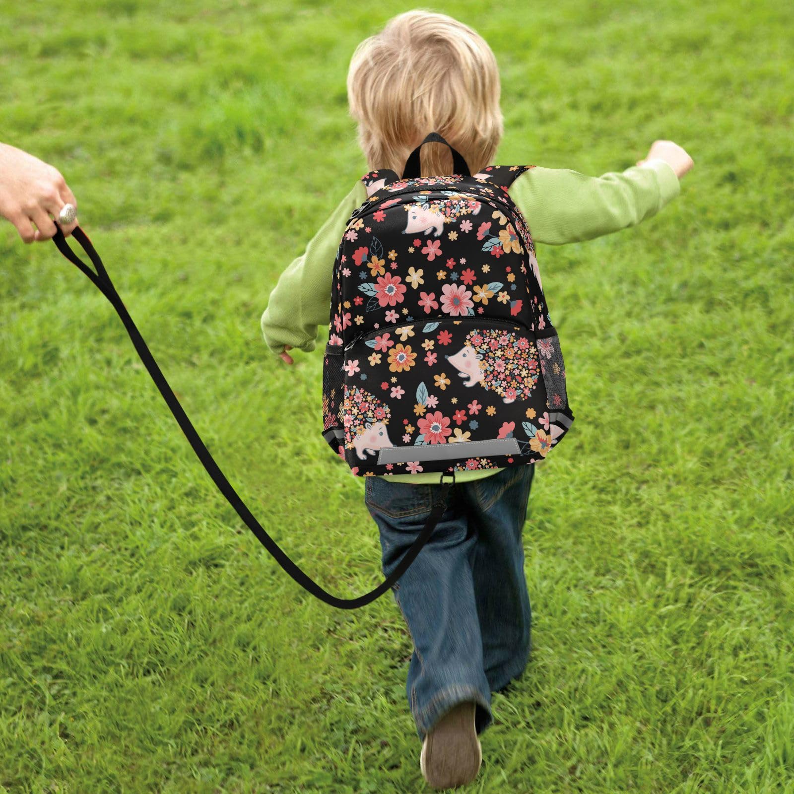 ZENWAWA Floral Hedgehog Toddler Backpack with Safety Leash - Cute Mini School Bag for Nursery & Kindergarten Kids (10.9×5.9×12.9 IN) - Perfect for Daycare, Preschool & Travel Accessories