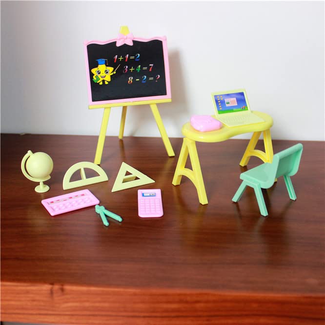 HVPHUONG 12-Piece Dollhouse Furniture Set - Miniature School Desk, Chair & Blackboard for Barbie, Sister Kelly & Simba Dolls | Perfect for Pretend Play, Classroom Scenes & Dollhouse Decor