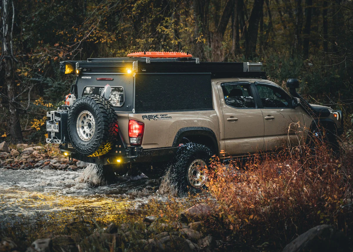 2016-2023 Toyota Tacoma Backwoods Adventure Mods Hi Lite High Clearance Dual Swing Out Rear Bumper - Off-Road Protection & Cargo Carrier for Camping & Overlanding Adventures