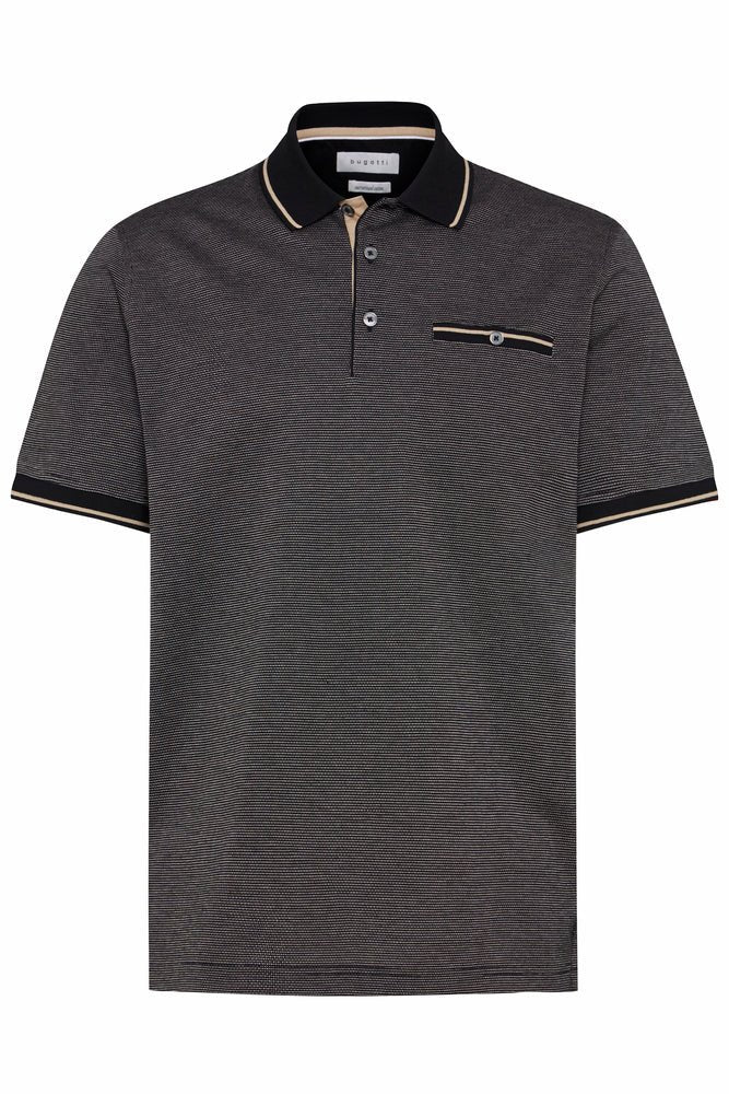 BUGATTI Men's Premium Knit Fabric Polo Shirt - Brown & Grey Casual Business Wear for Office, Golf & Outdoor Activities