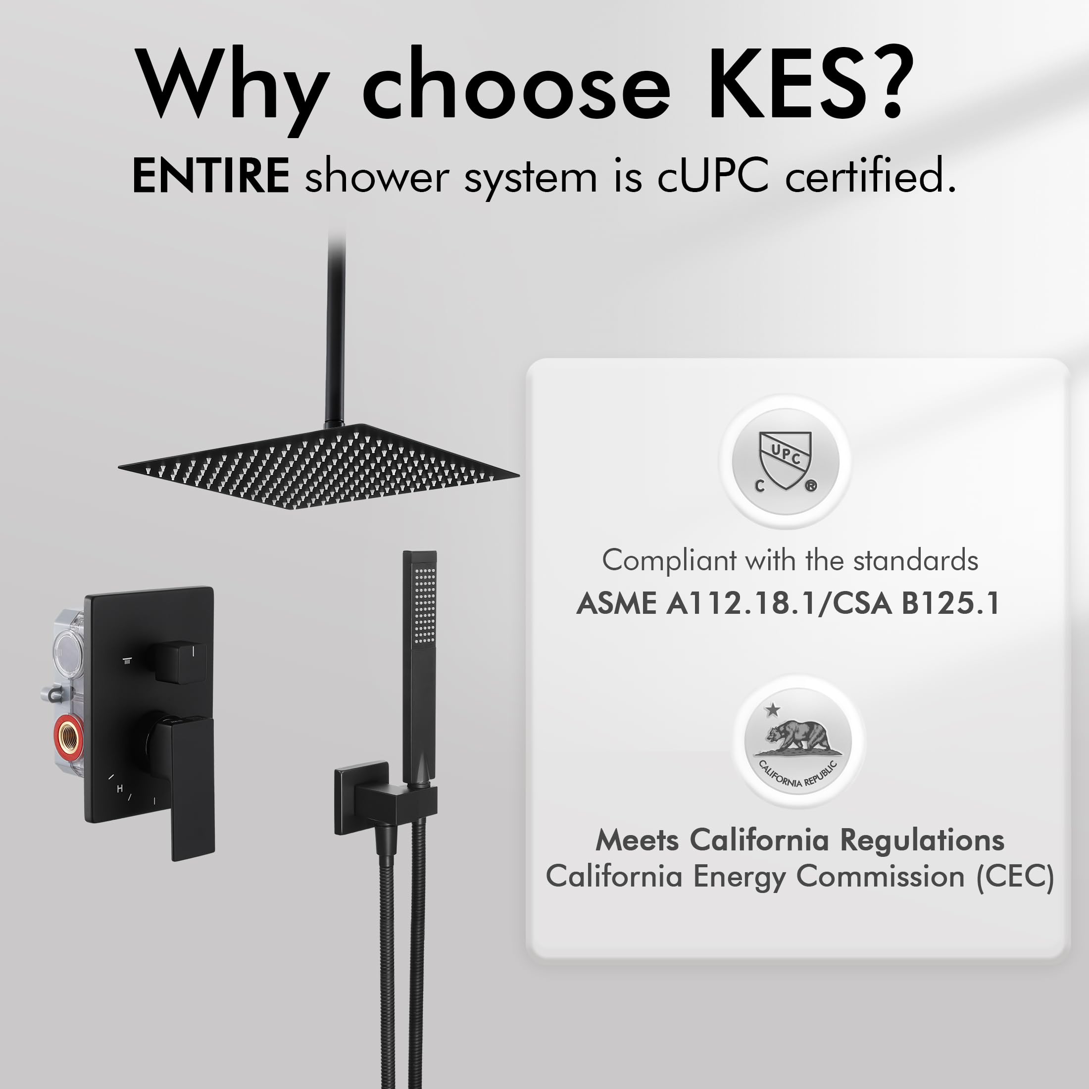 KES 12 Inch Rainfall Shower System - Matte Black Ceiling Mount Shower Head with Handheld Spray, Valve & Trim Kit (Model XB6235S12-BK) for Luxurious Spa-Like Bathroom Experience