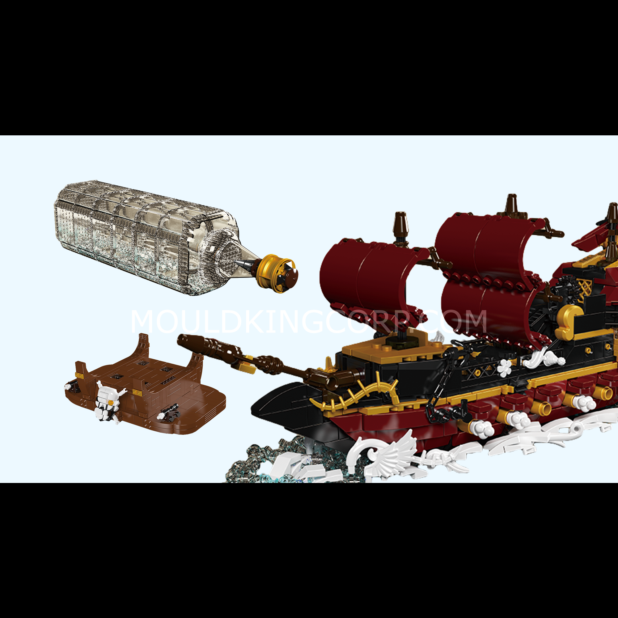 Mould King 10066 Queen Revenger Ship in a Bottle Building Set - 2,488 Piece Model Kit for Adults | DIY Pirate Ship Display for Home Office & Collectors