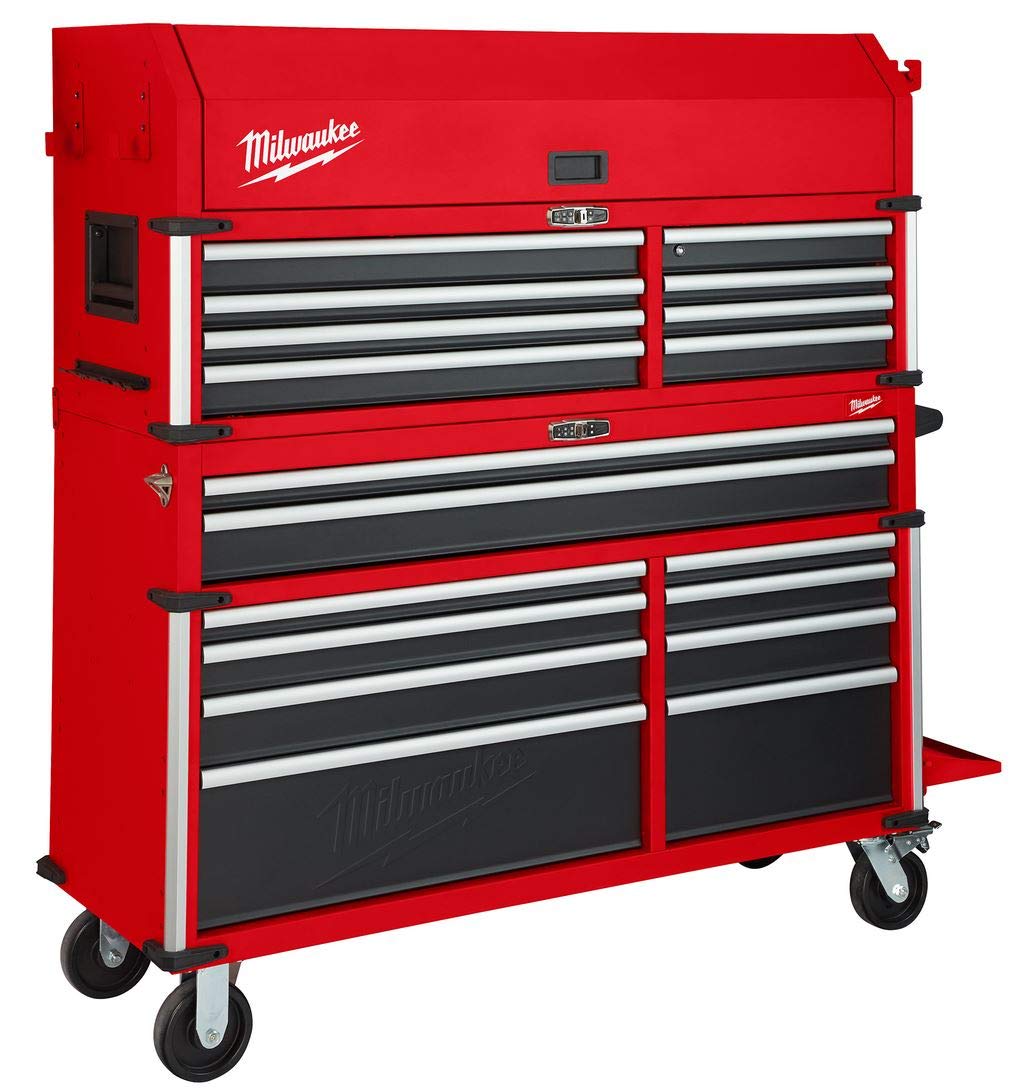 Milwaukee 56-Inch 18-Drawer Heavy Duty Tool Chest and Cabinet Combo with Electronic Keypad Lock - Professional Garage Workshop Storage Solution for Mechanics and DIY Enthusiasts