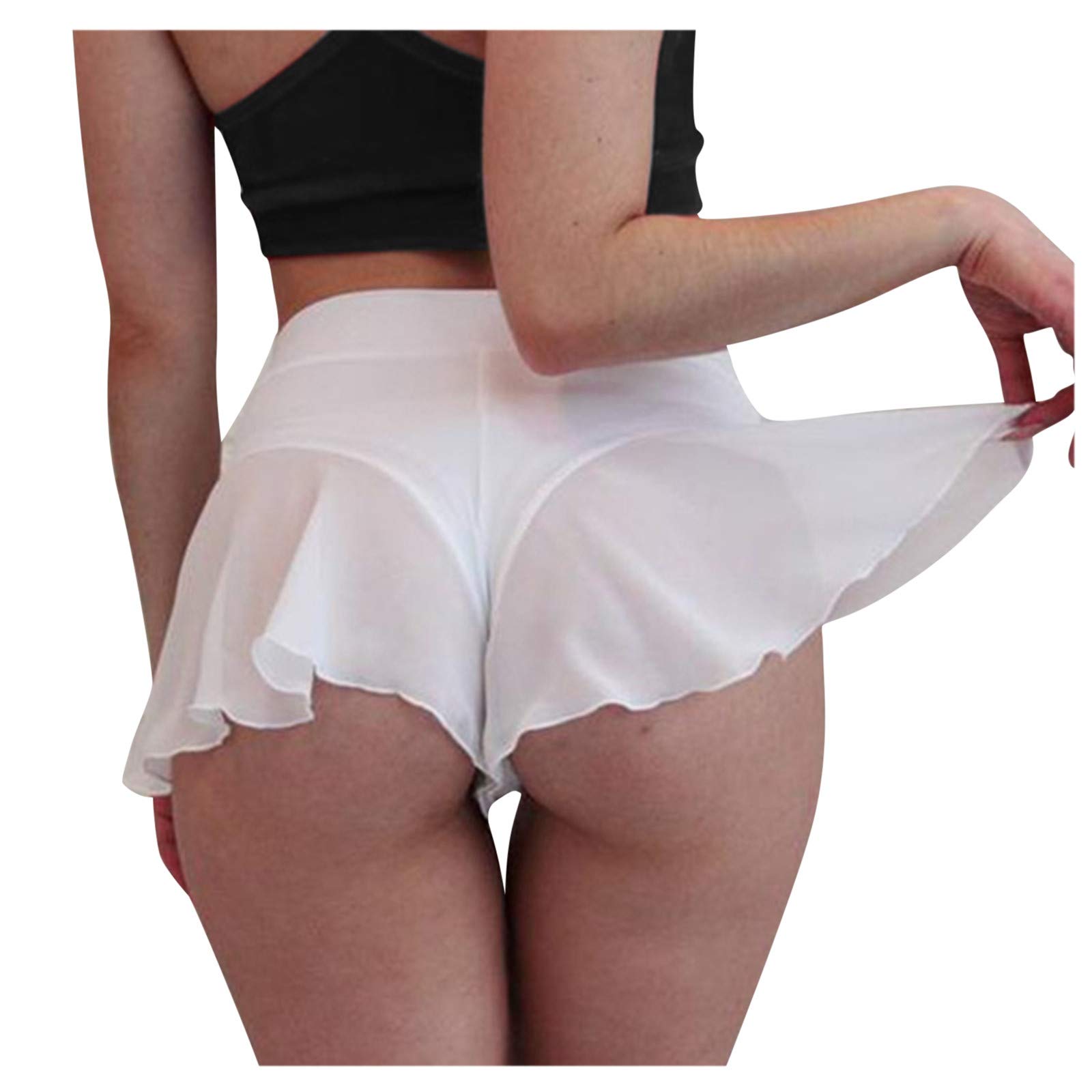 Women's High Waist Mini Dance Shorts - Lace Ruffled Bikini Pole Pants & Waist Trainer for Short Torso - Perfect for Pole Dancing, Workouts & Beach Wear