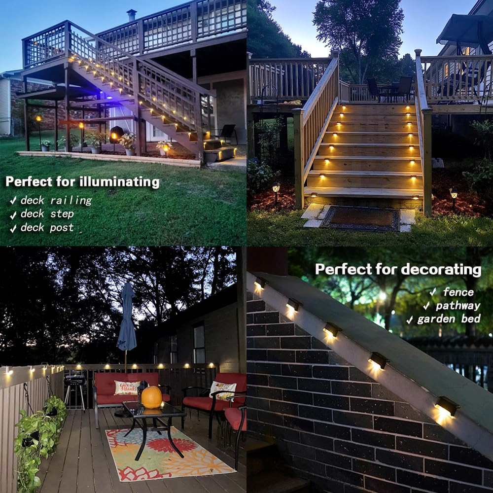 8 Pack Solar Deck Lights Outdoor Waterproof - Warm White LED Solar Fence Lights for Garden, Patio, Porch, Stairs, Yard, Driveway & Pathway | Weatherproof Landscape Lighting for Home & Garden Decoration