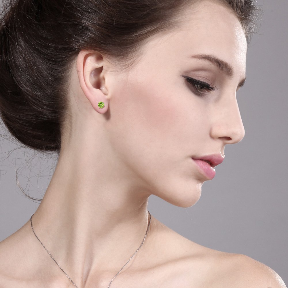 1.20 Ct Round Green Peridot Stud Earrings in 18K Rose Gold Plated Silver for Women & Men | Gem Stone King | Perfect for Weddings, Parties & Everyday Wear