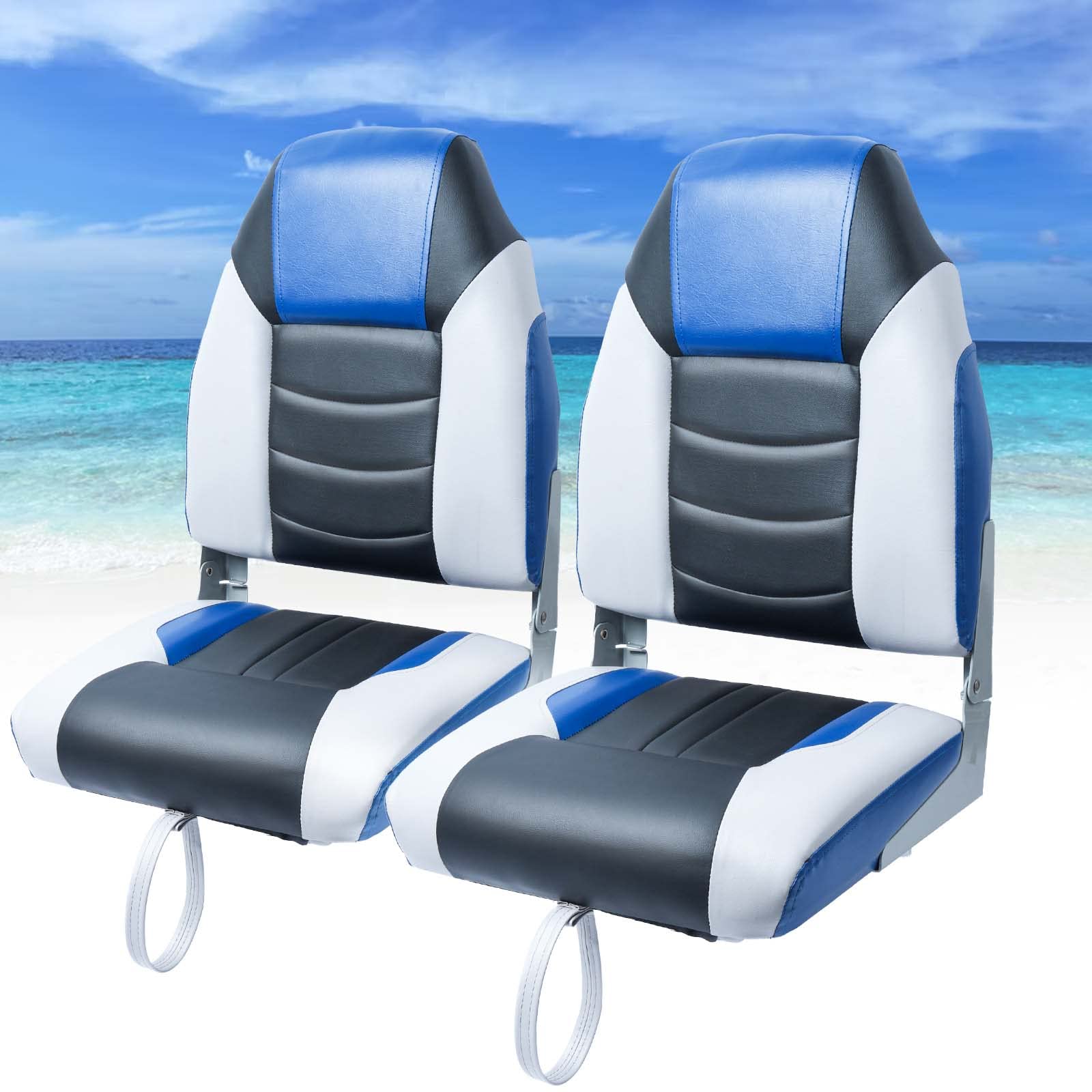 Premium 2-Pack Dreizack Folding High Back Fishing Boat Seats - Waterproof Pontoon & Bass Tracker Chairs with Stainless Steel Hardware, Aluminum Hinges & Thickened Cushion - Perfect for Fishing, Boating & Marine Adventures