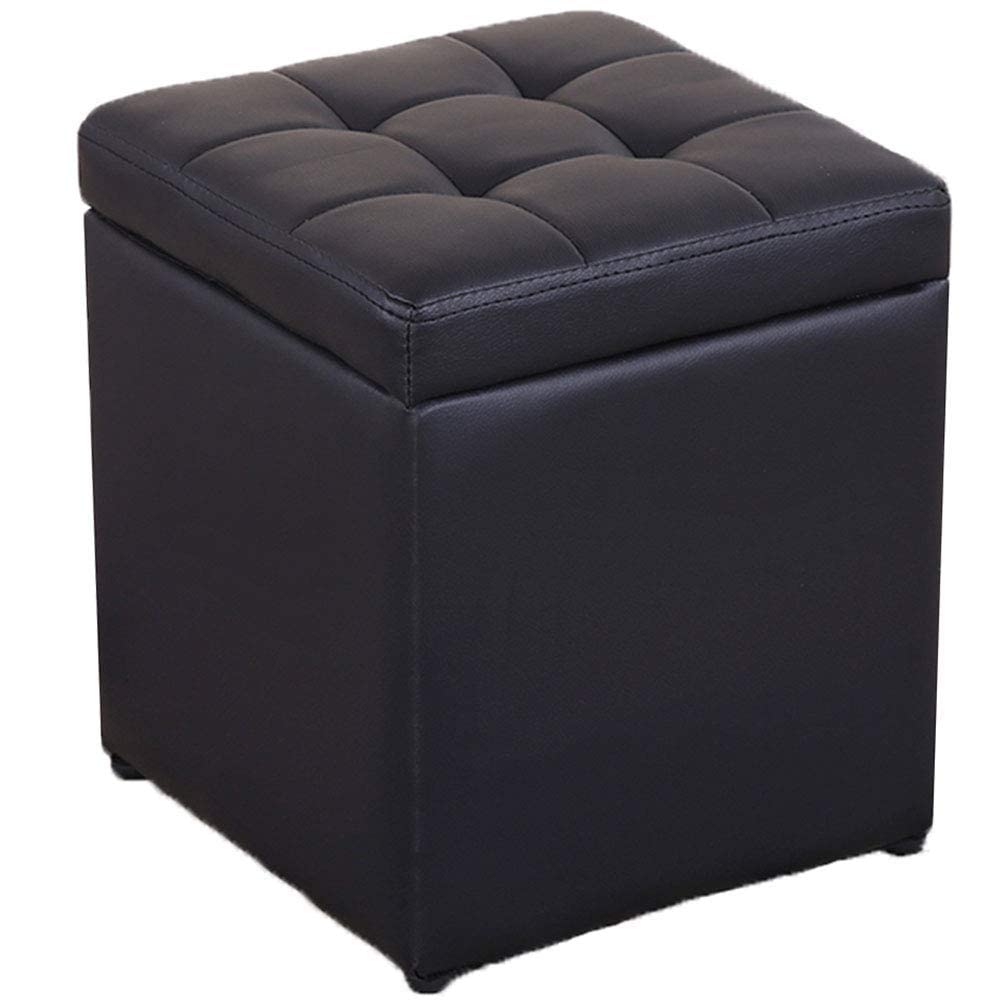 GTYT Solid Wood Leather Storage Stool - Black Footstool with Removable Cover, Multifunctional Shoe Bench for Living Room, Bedroom & Home Decor | Perfect for Entryway, Dressing Area & Relaxation