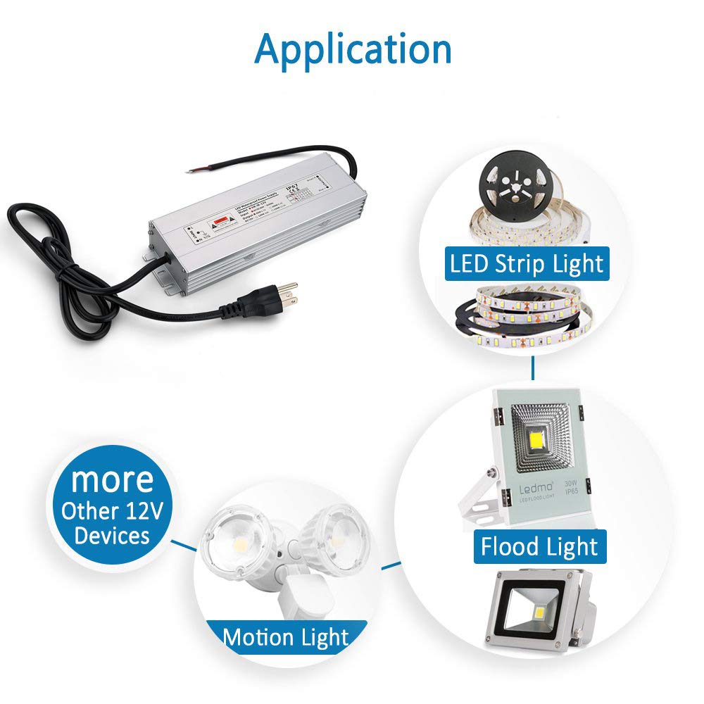 12V 100W LED Driver Power Supply - IP67 Waterproof AC 110V to DC 12V Transformer with 3-Prong Plug - for LED Strip Lights, Landscape Lighting & Outdoor Use - Perfect for Garden, Patio & Home Decoration