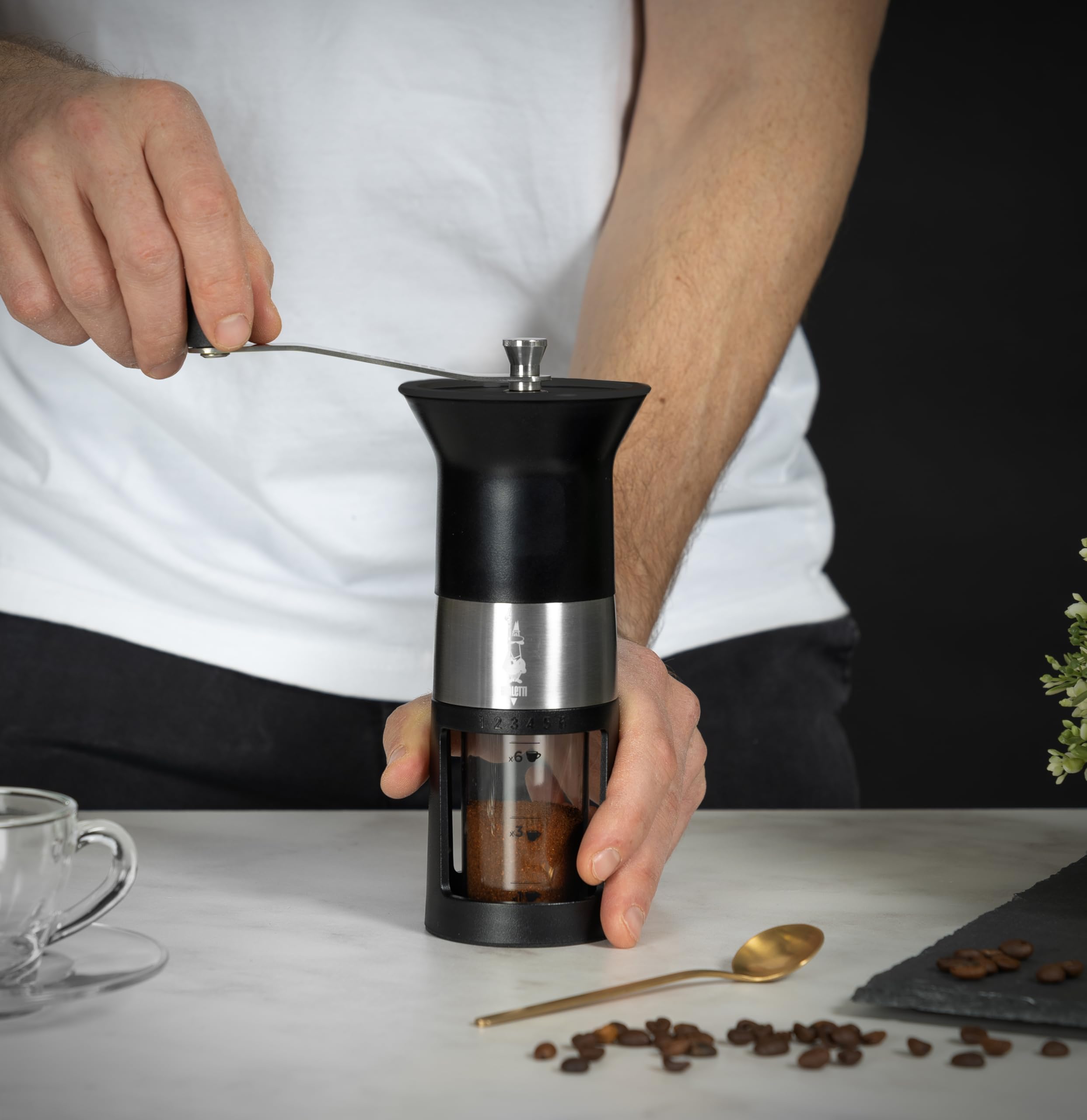 Bialetti MCPRO001 Manual Coffee Grinder - Premium Alloy Steel Burr Mill for Espresso, French Press & Pour Over - Compact & Portable for Home, Office & Travel Use