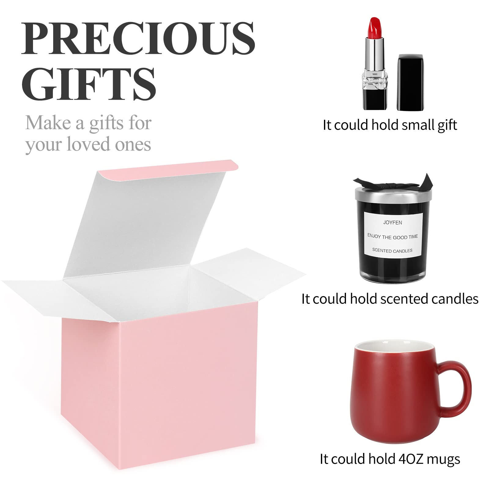 COTOPHER 100 Pack 4x4x4 Inch Small Pink Gift Boxes with Lids - Wedding Favors, Party Supplies, Bridesmaid Proposal, Candy & Cupcake Packaging - Includes Ribbons & Stickers for DIY Crafts, Birthday Gifts & Holiday Presents