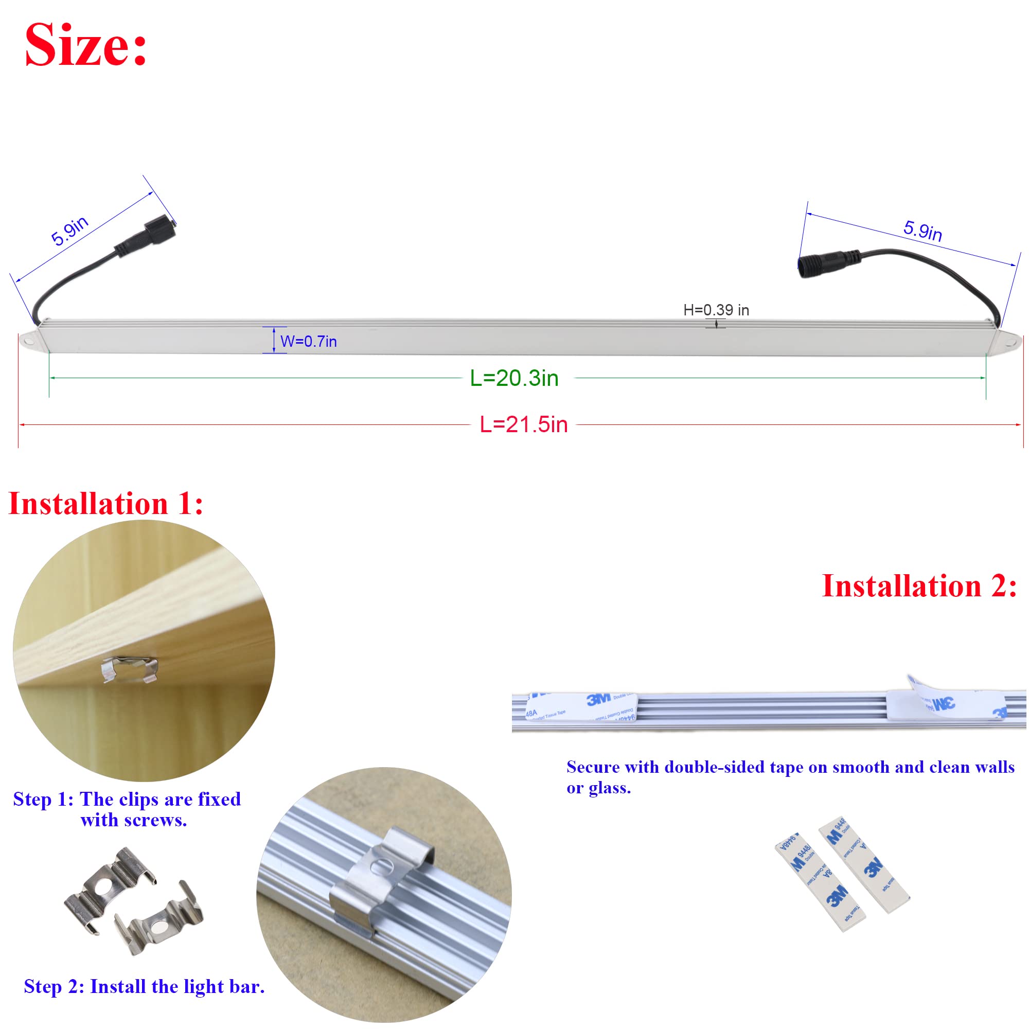 2 Pack 20 Inch SMD 5730 Super Bright LED Strip Lights for Aquarium & Coral - Waterproof 12V DC Plant Grow Light Bar (50cm) - Perfect for Hydroponics, Reef Tanks & Indoor Gardening