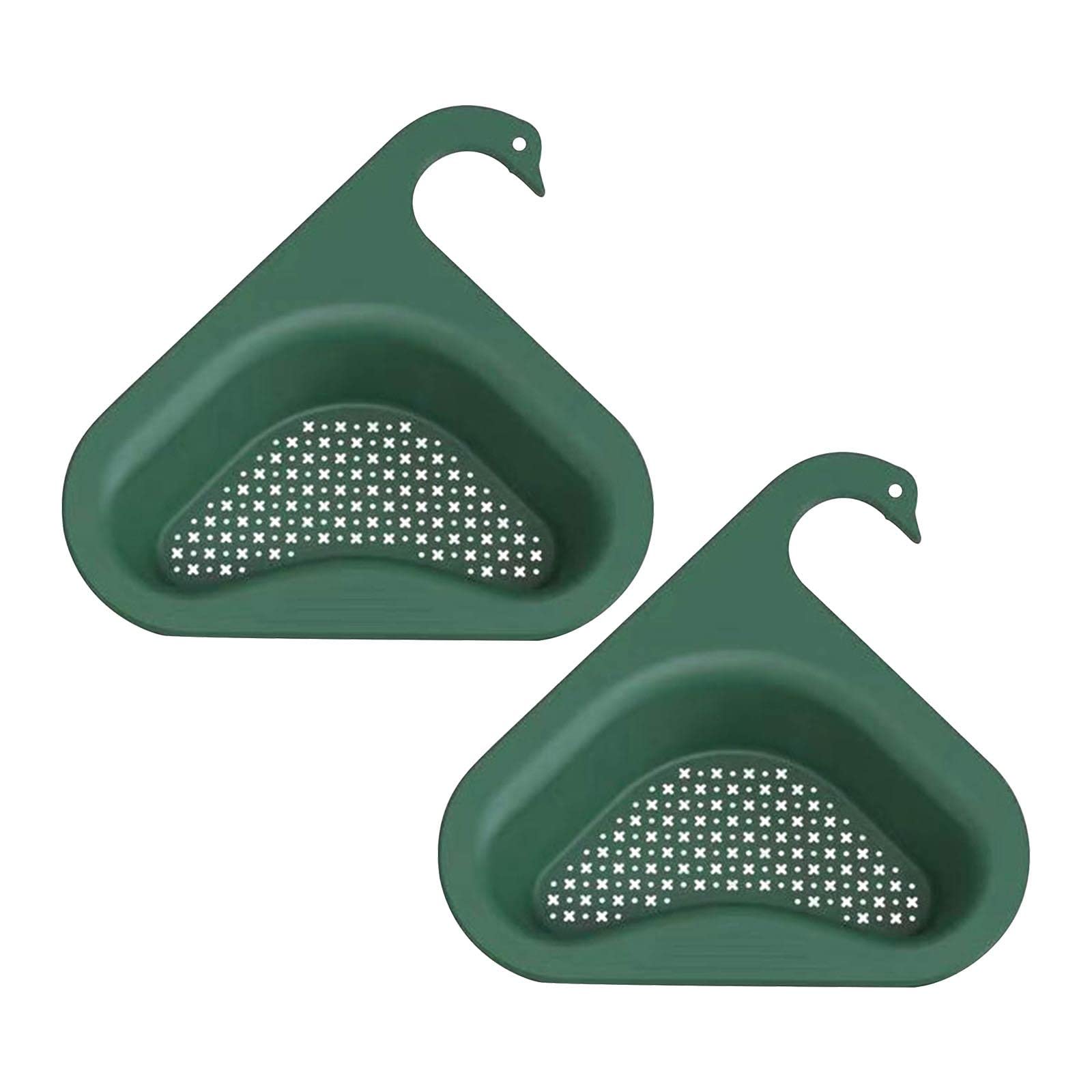 2PC Swan Shape Sink Basket - Triangle Corner Kitchen Sink Drain Rack & Strainer Basket, Multifunctional Green Sink Organizer for Fruits, Dishes & Utensils - Perfect for Small Kitchen, RV & Bathroom Sink Organization