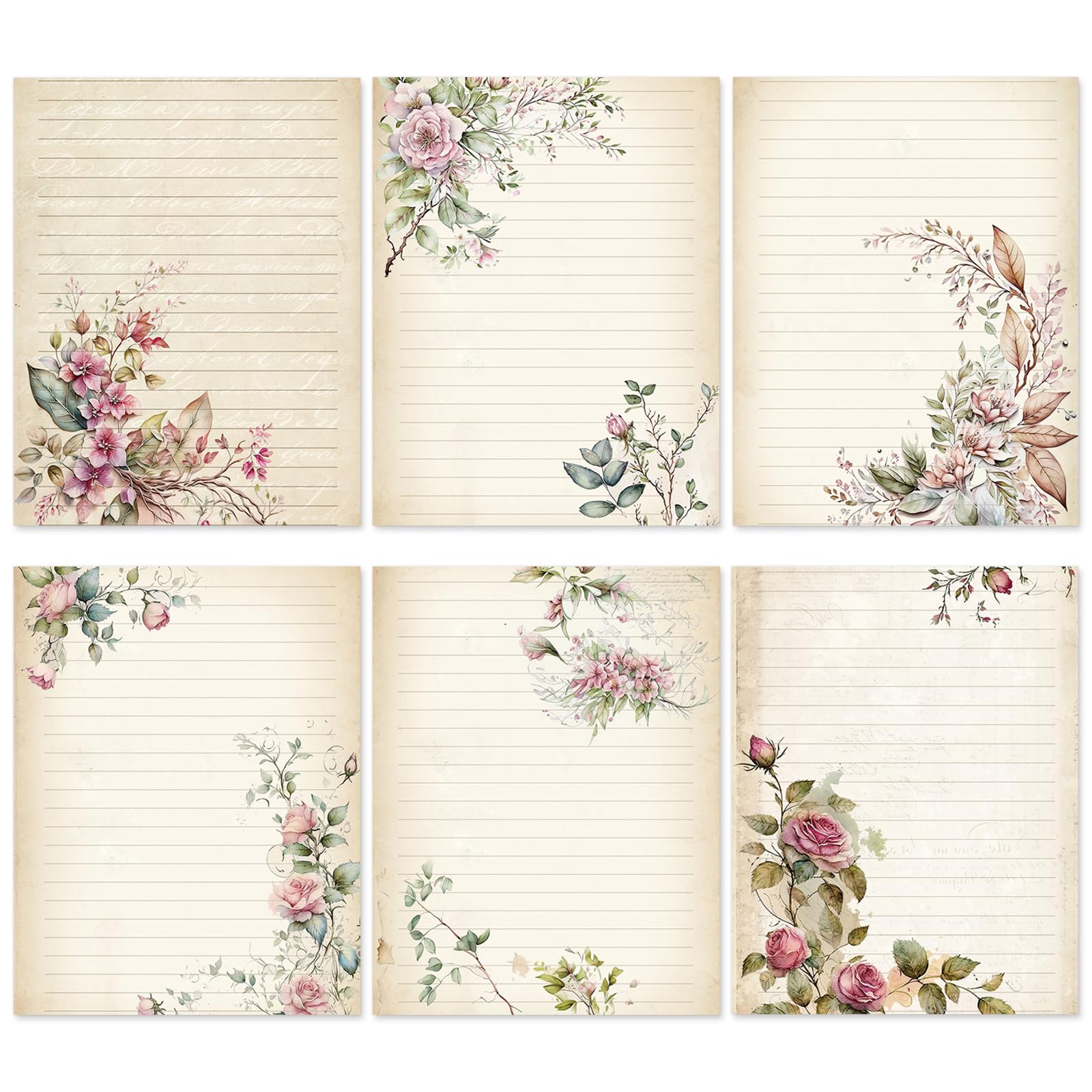 Vintage Floral Stationery Paper - 60 Sheets Retro Flower Letterhead & Writing Paper for Wedding, Birthday Invitations, School Printing (8.5x11 Inch) - Perfect for DIY Cards, Scrapbooking & Party Decorations