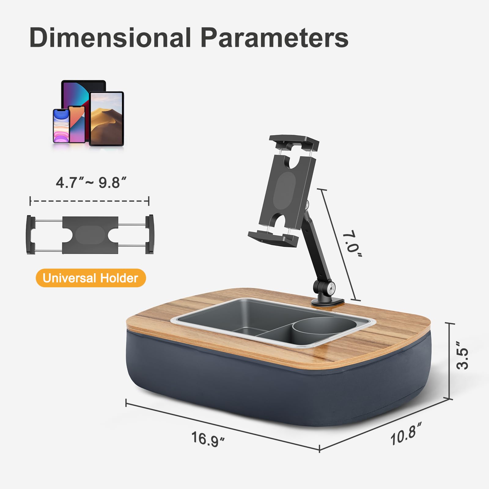 Adjustable Lap Beanbag Tablet Stand with 360° Rotating Clip & Snack Bowl - Compatible with iPad, Kindle, and Phones 4.7-13