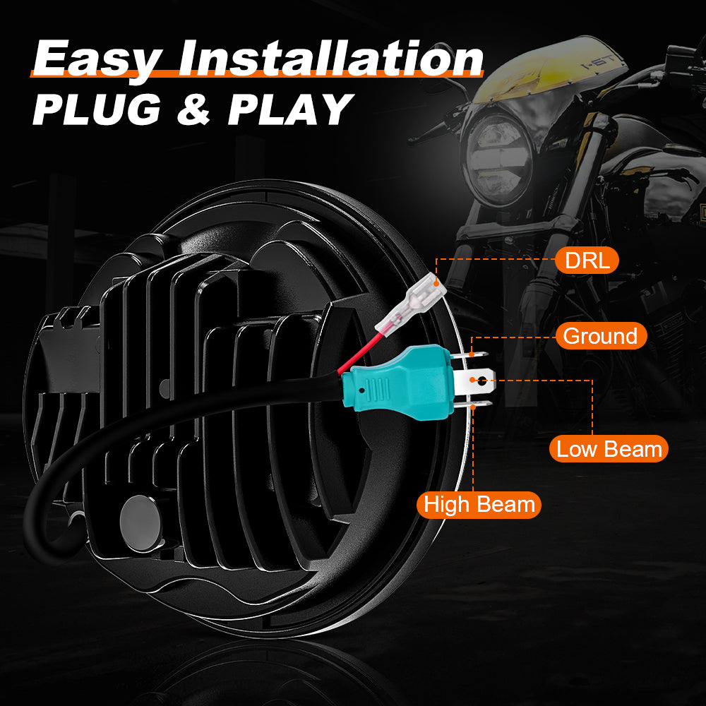 LOYO 5.75 Inch LED Headlights for Harley Davidson Motorcycles - Amber Turn Signal & White Daytime Running Lights (DRL) - High Performance Lighting for Night Riding and Safety