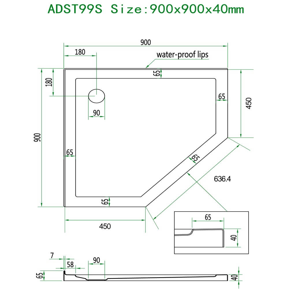Premium Diamond Solid Shower Base Tray - Non-Slip Bathroom Floor Pan for Walk-In Showers | Perfect for Modern Home & Spa Renovations