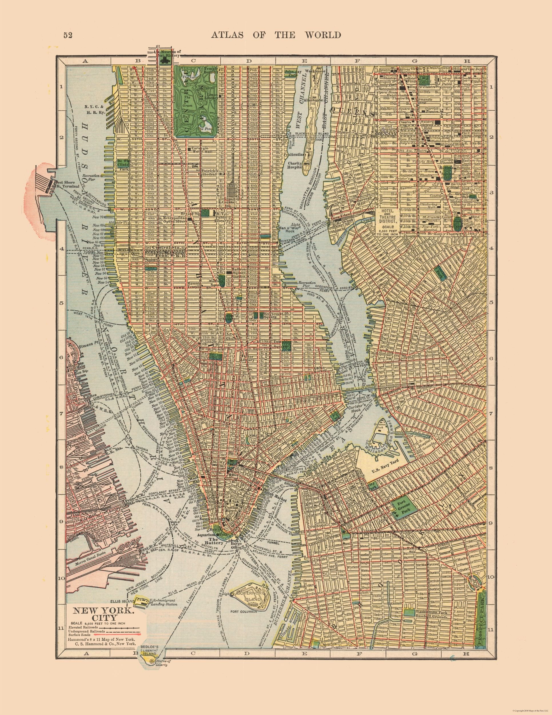 Vintage 1910 New York City Map by Hammond - 23 x 29.78 Inch Matte Canvas Wall Art - Perfect for Home Office Decor & History Enthusiasts
